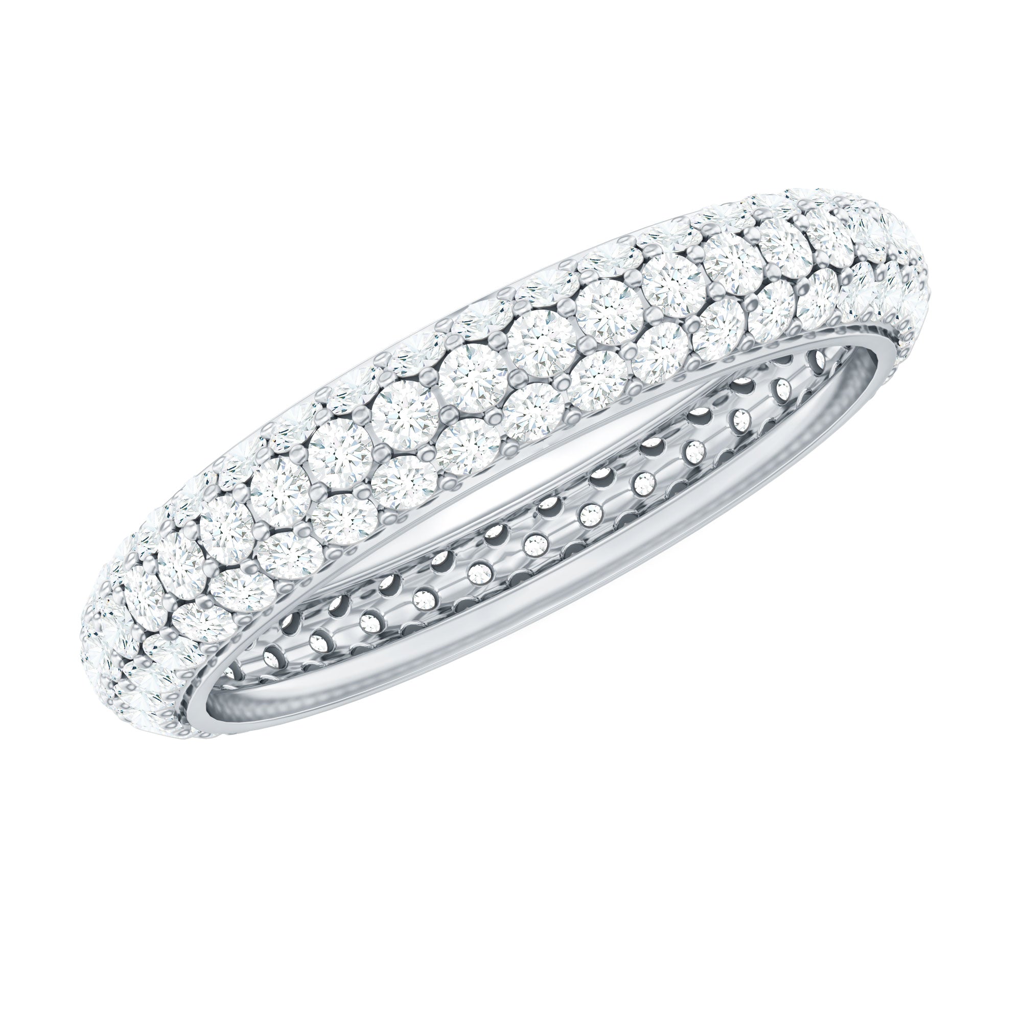 Pave Set Certified Moissanite Three Row Eternity Band