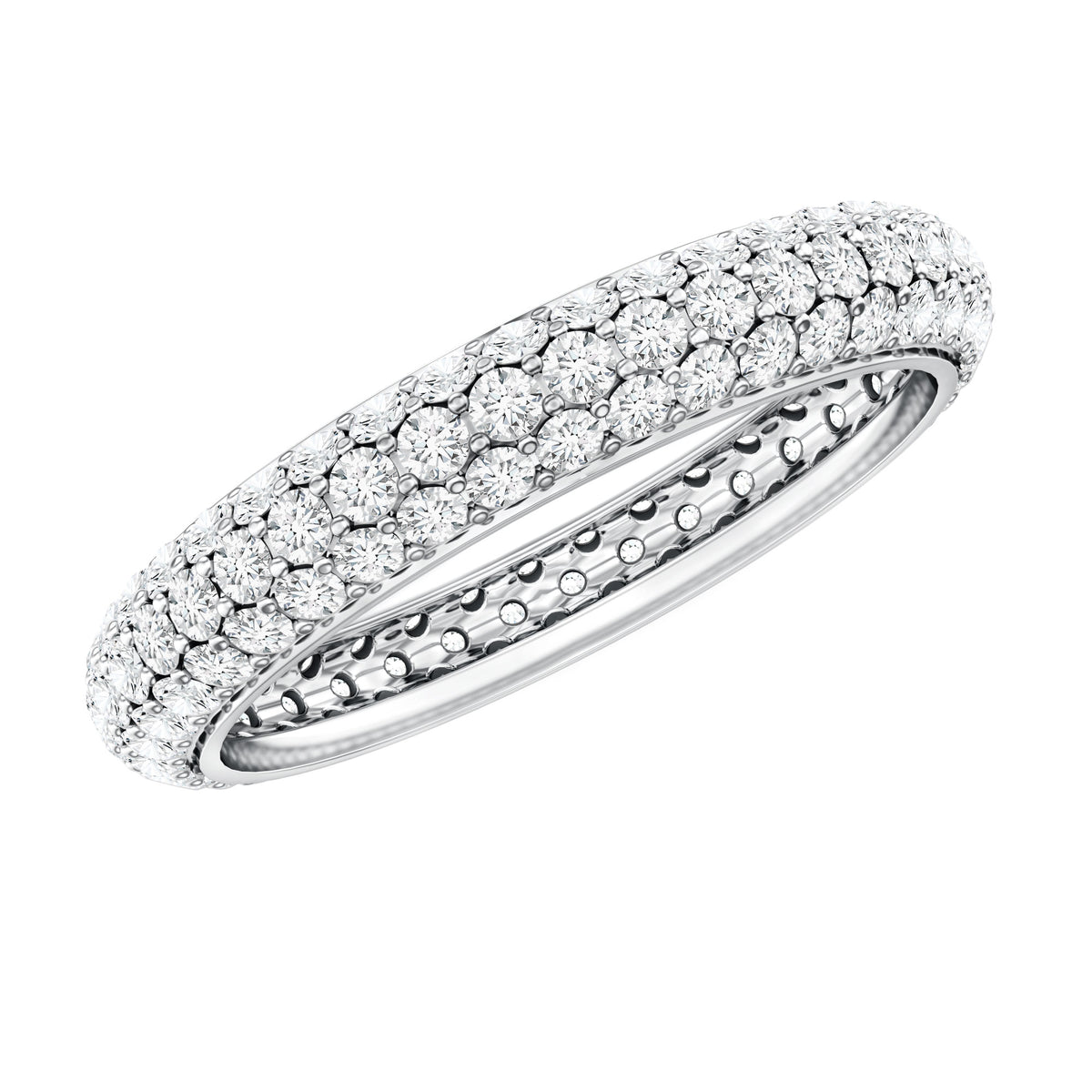 Pave Set Certified Moissanite Three Row Eternity Band D-VS1 - Rosec Jewels