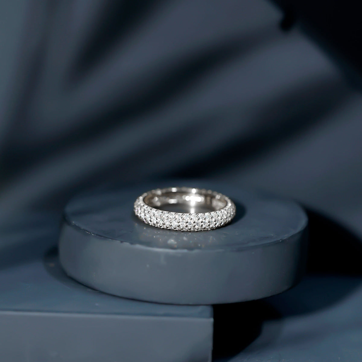 Pave Set Certified Moissanite Three Row Eternity Band D-VS1 - Rosec Jewels