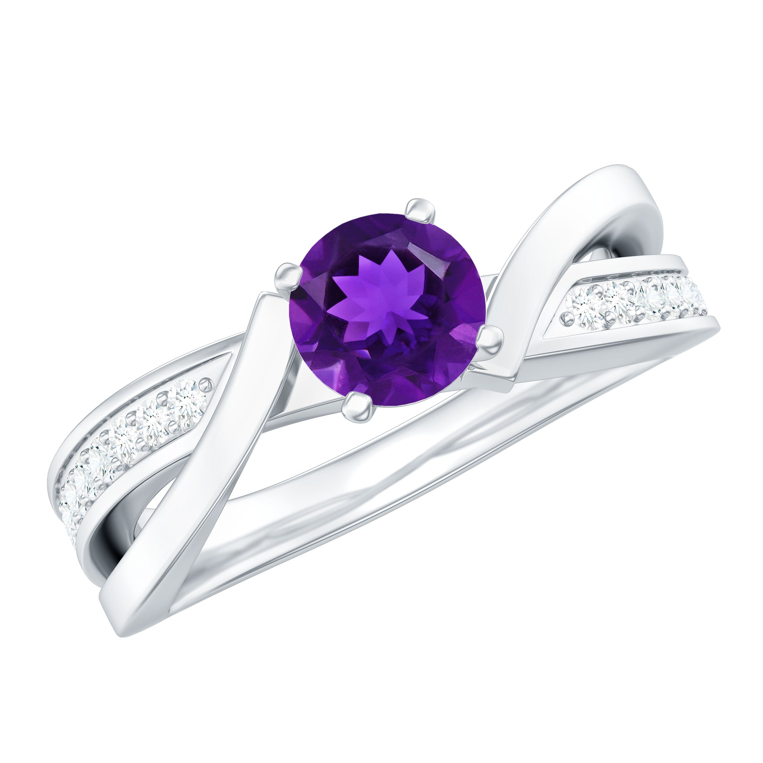 Real Amethyst Engagement Ring with Diamond Infinity Shank AAA - Rosec Jewels