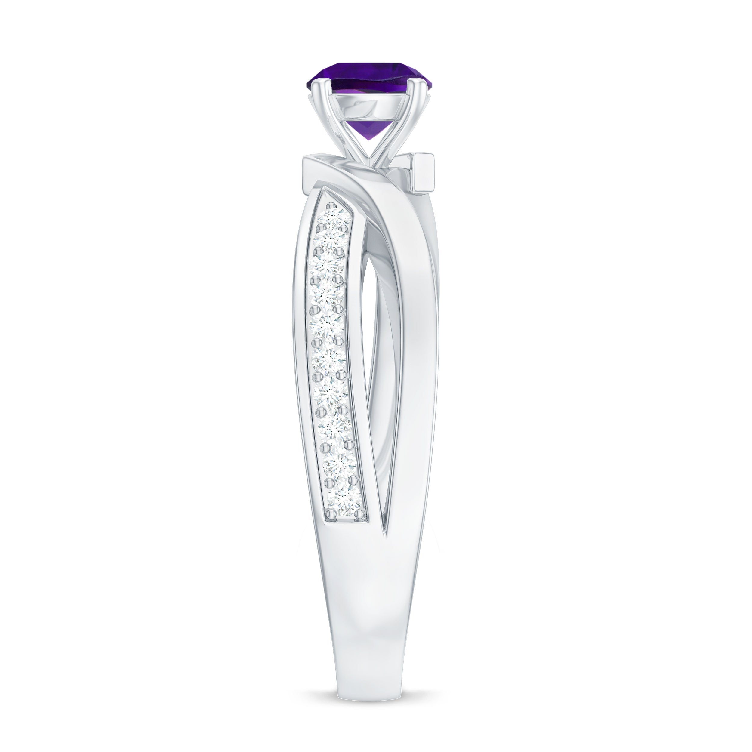 Real Amethyst Engagement Ring with Diamond Infinity Shank AAA - Rosec Jewels