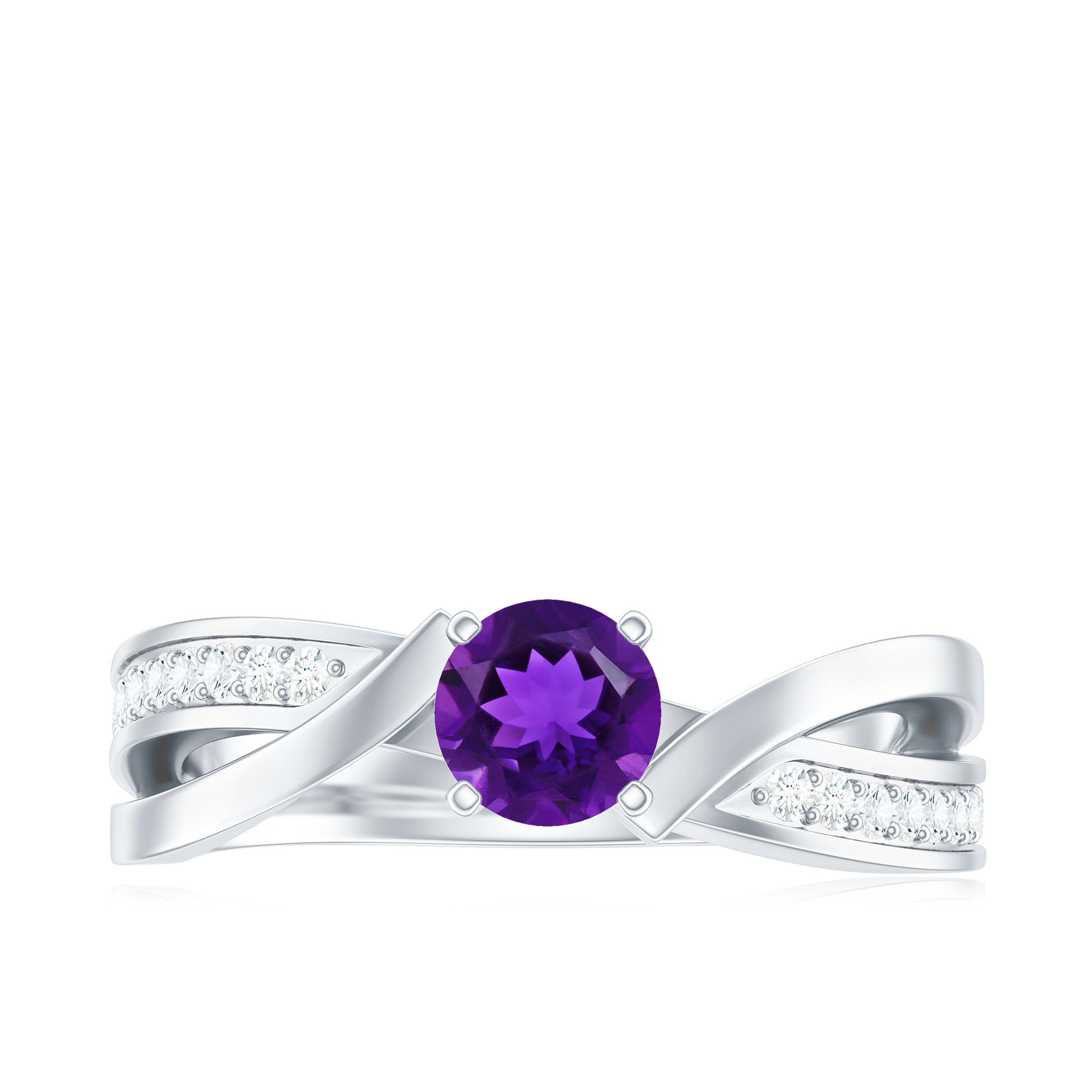 Real Amethyst Engagement Ring with Diamond Infinity Shank AAA - Rosec Jewels