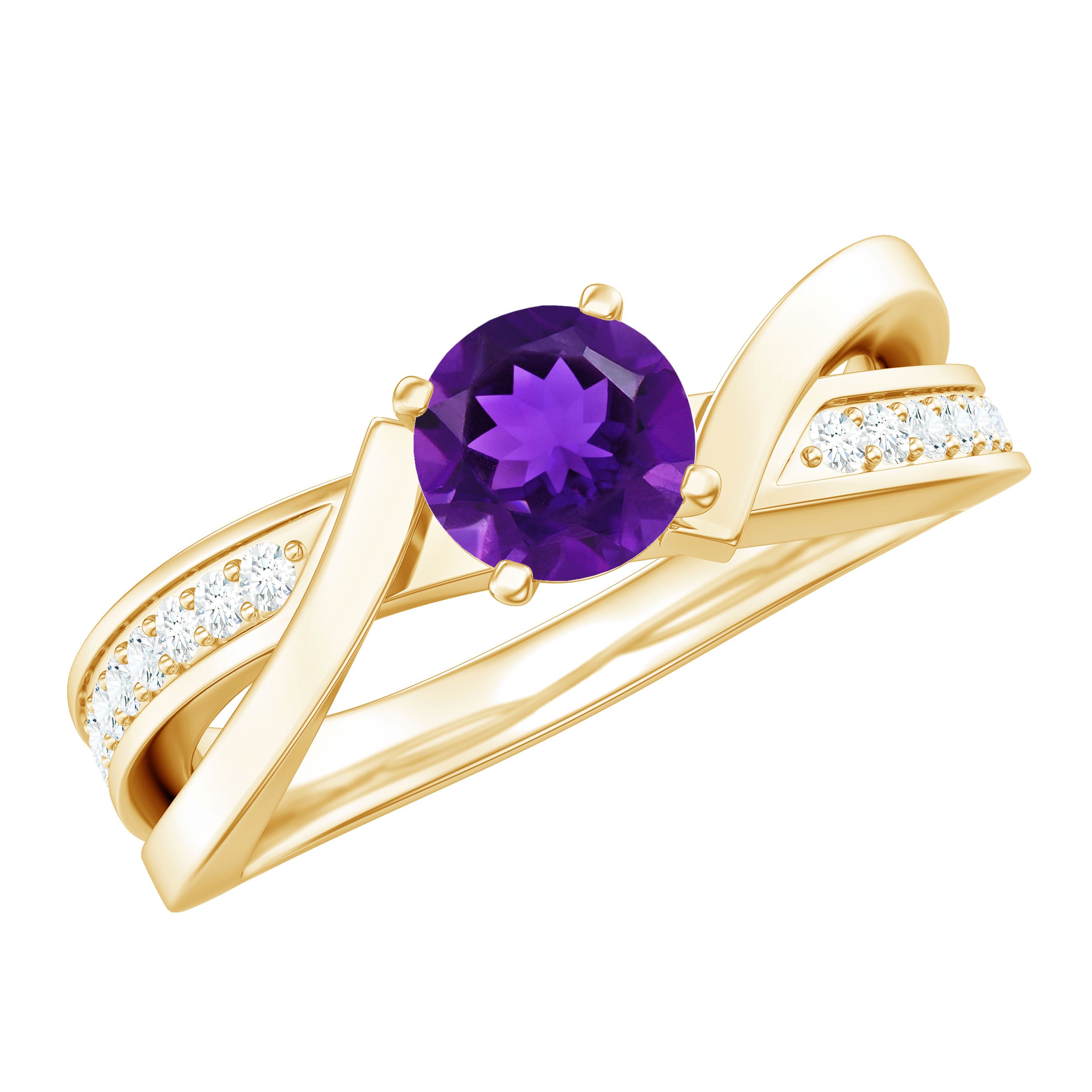 Real Amethyst Engagement Ring with Diamond Infinity Shank AAA - Rosec Jewels