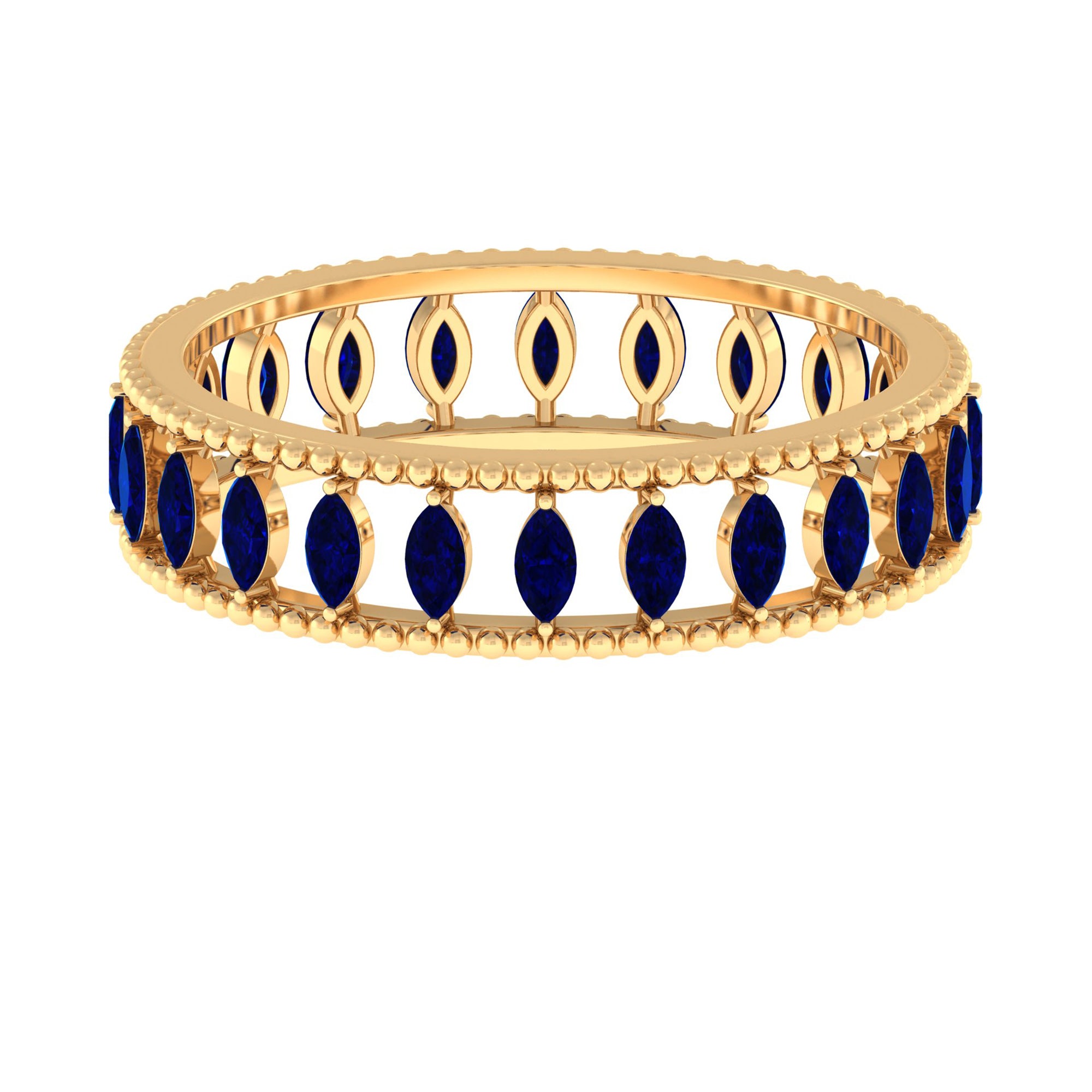 Marquise Cut Created Blue Sapphire Eternity Band with Beaded Detailing AAAA - Rosec Jewels