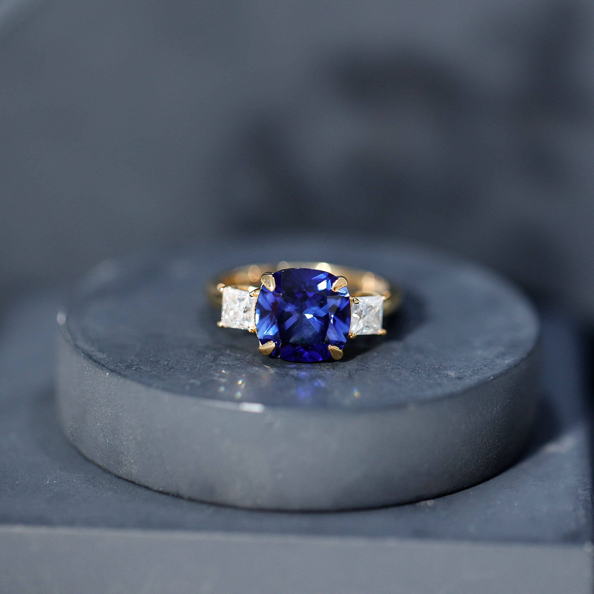 Certified 5.98 Carat Lab Grown Blue Sapphire Big Engagement Ring with Moissanite AAAA - Rosec Jewels