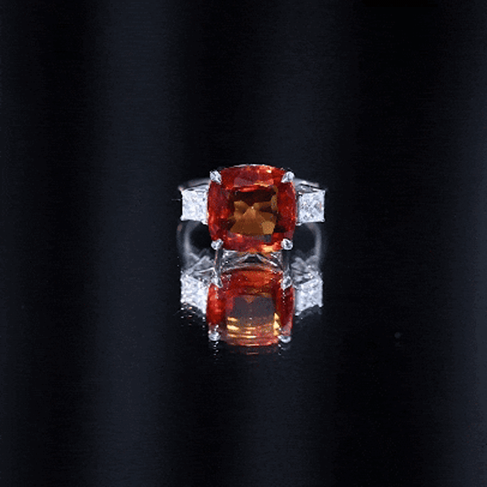 9 Carat Cushion Cut Lab Grown Orange Sapphire 3 Stone Engagement Ring AAAA - Rosec Jewels