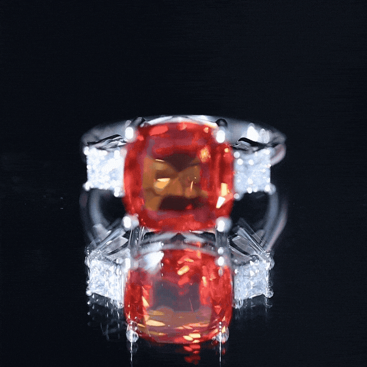 9 Carat Cushion Cut Lab Grown Orange Sapphire 3 Stone Engagement Ring AAAA - Rosec Jewels