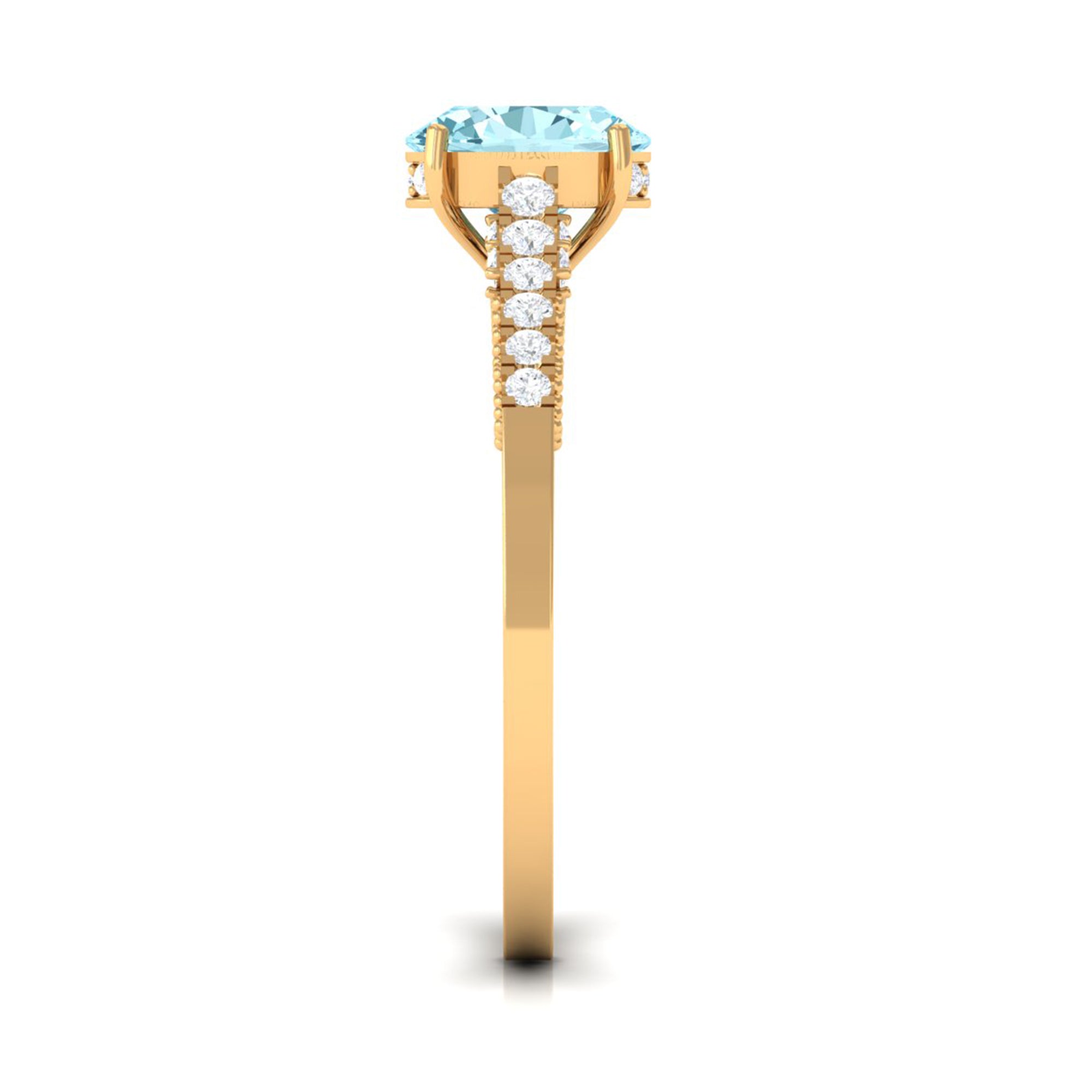 1 Carat Genuine Aquamarine Oval Engagement Ring with Diamond Side Stones AAA - Rosec Jewels