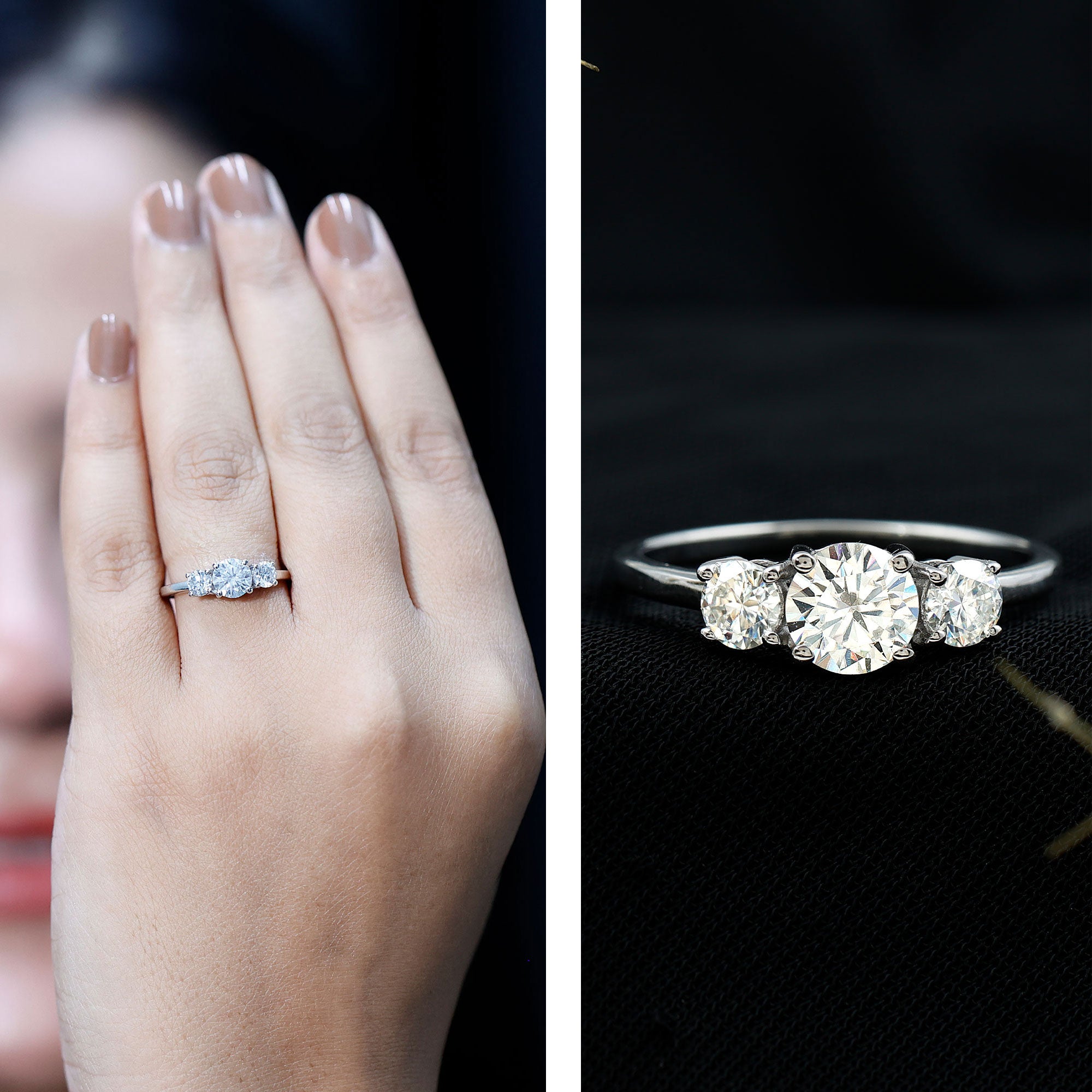 Certified Moissanite Three Stone Engagement Ring For Her D-VS1 - Rosec Jewels