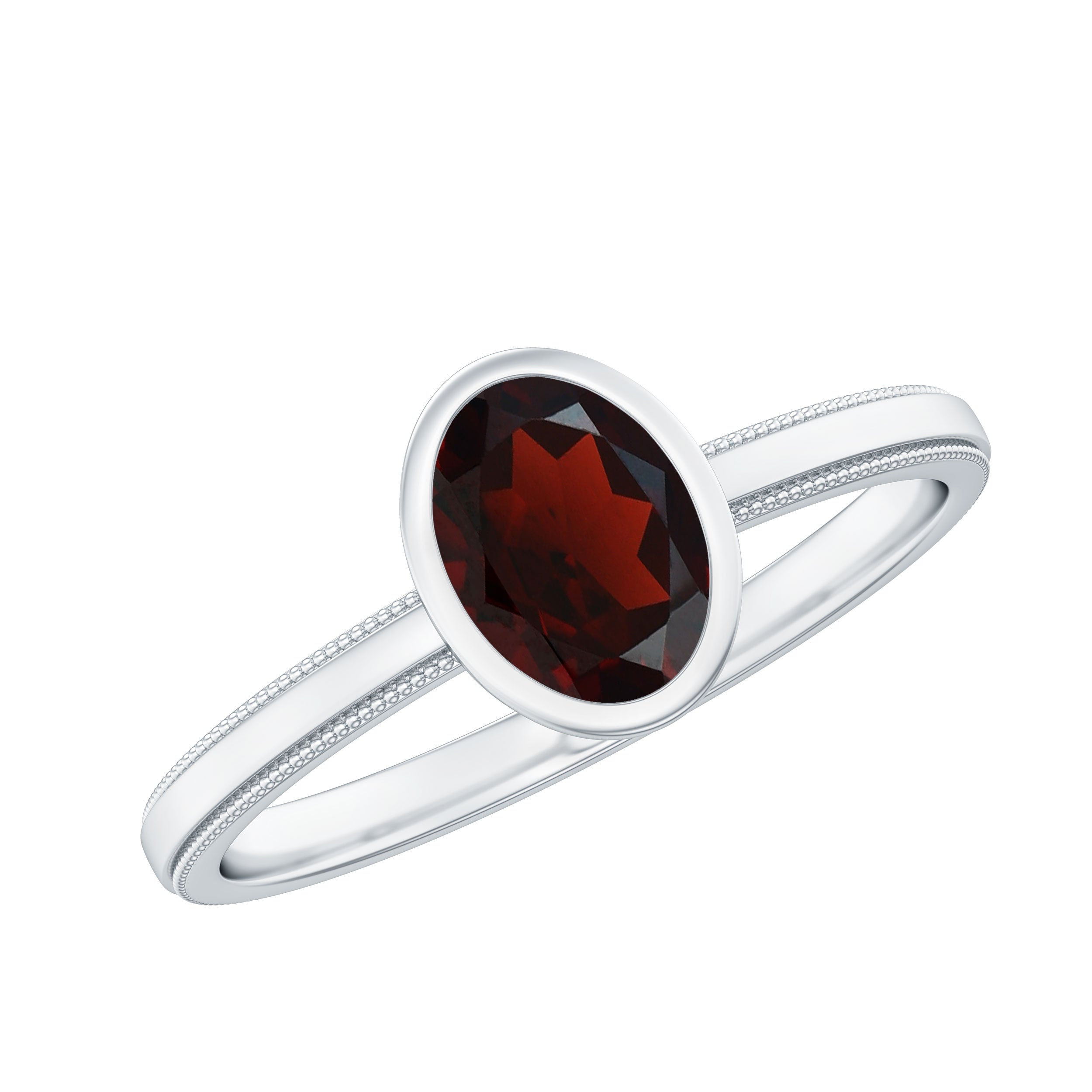Certified Real Garnet Oval Engagement Ring in Bezel Setting AAA - Rosec Jewels