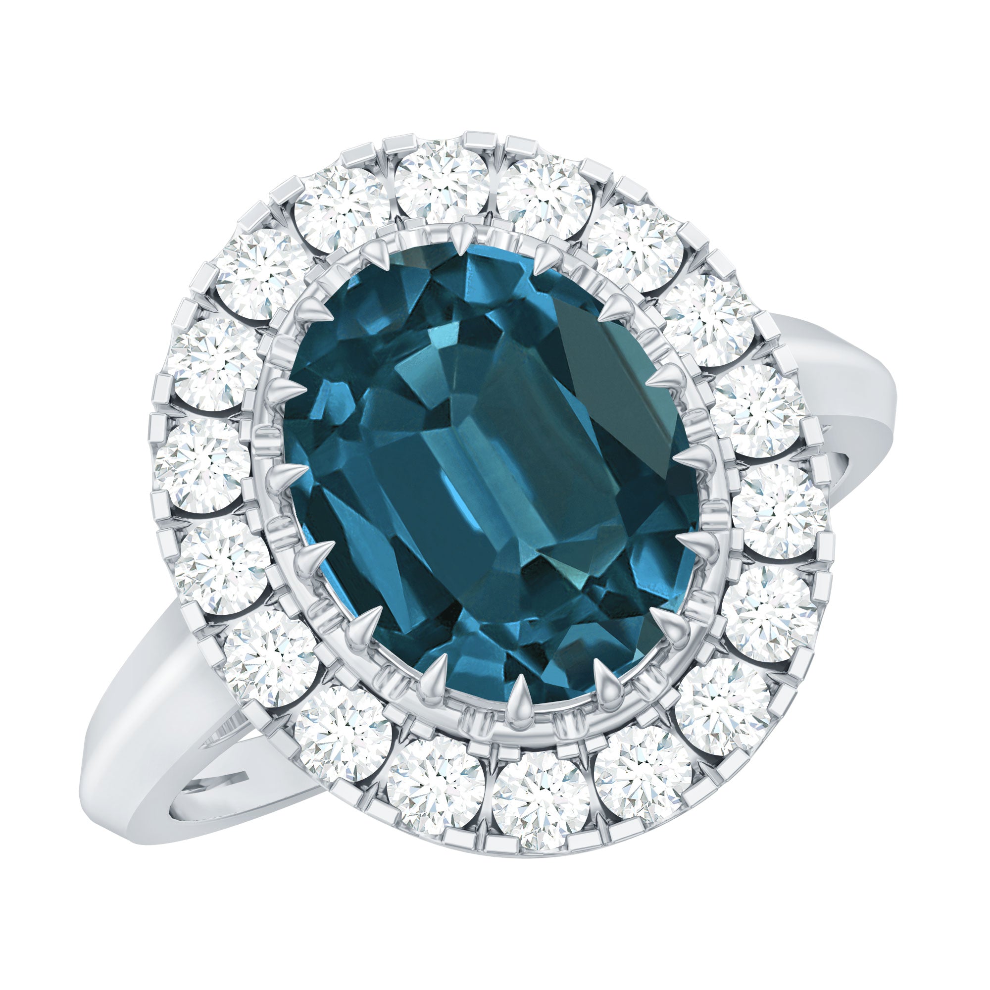 Genuine London Blue Topaz Statement Engagement Ring with Diamond AAA - Rosec Jewels