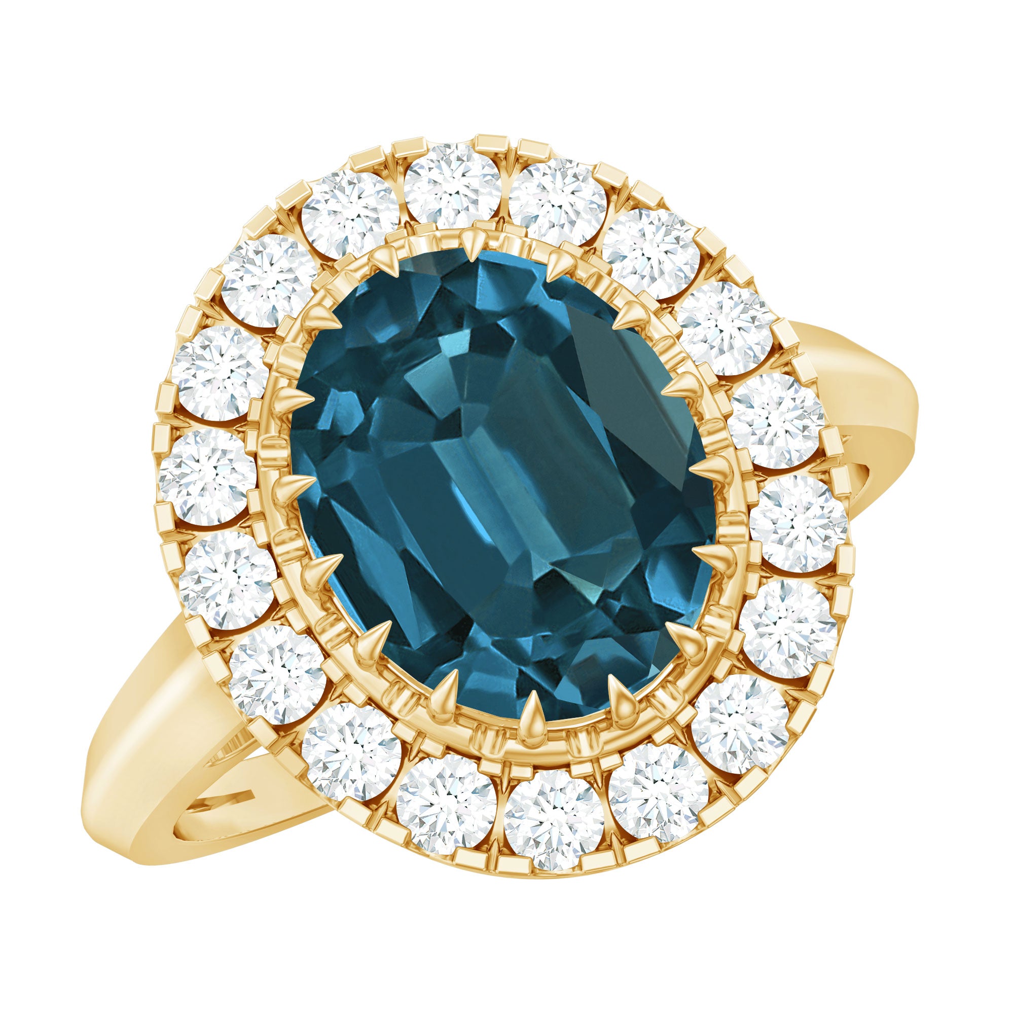 Genuine London Blue Topaz Statement Engagement Ring with Diamond AAA - Rosec Jewels