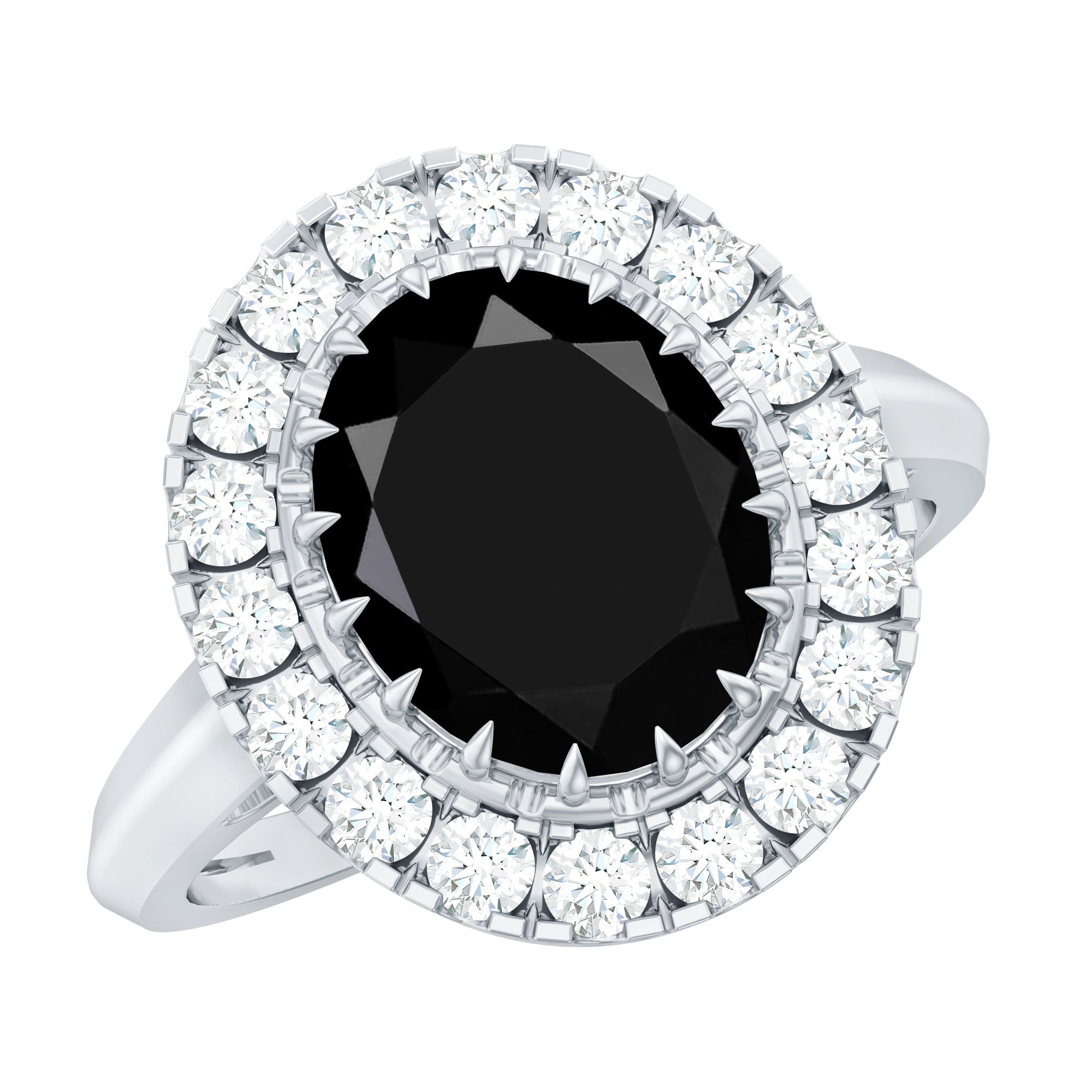 Ovale Lab Grown zwarte diamant en Moissanite Halo verlovingsring