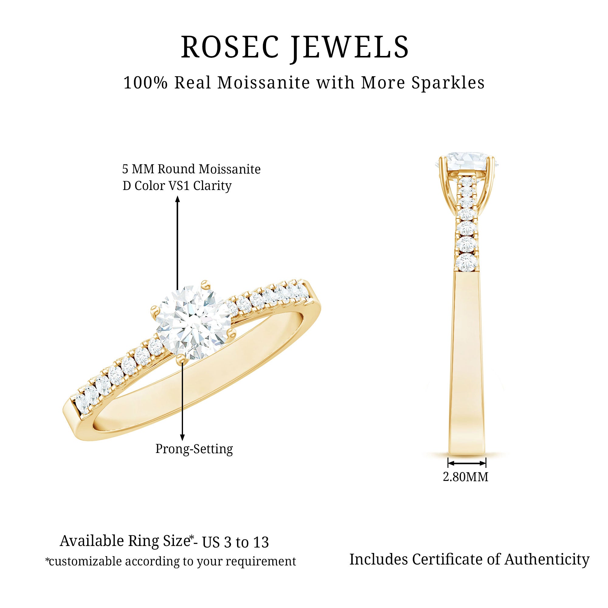 Half Carat Moissanite Engagement Ring D-VS1 - Rosec Jewels