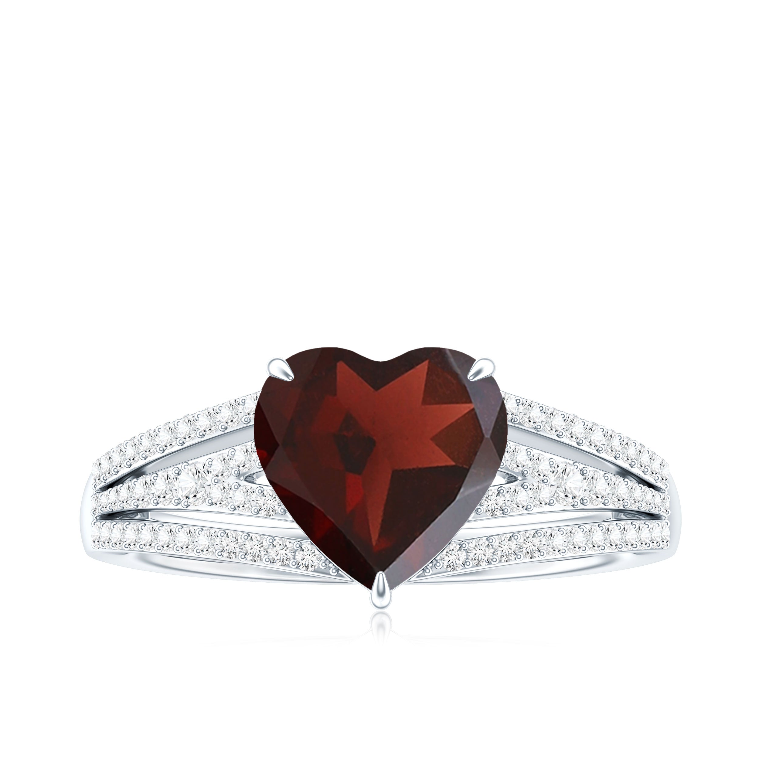 Natural 8mm Garnet Heart Engagement Ring with Diamond Split Shank AAA - Rosec Jewels