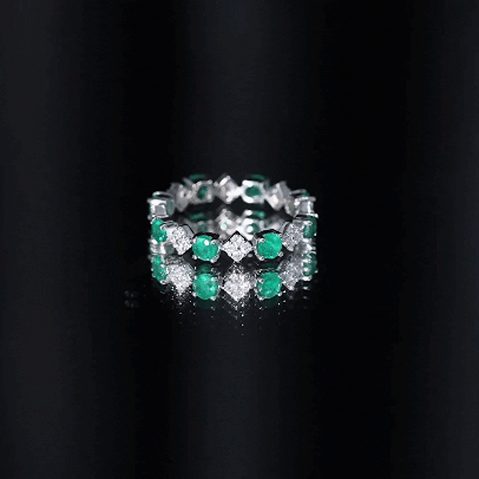 Genuine Emerald and Diamond Eternity Wedding Band AAA - Rosec Jewels