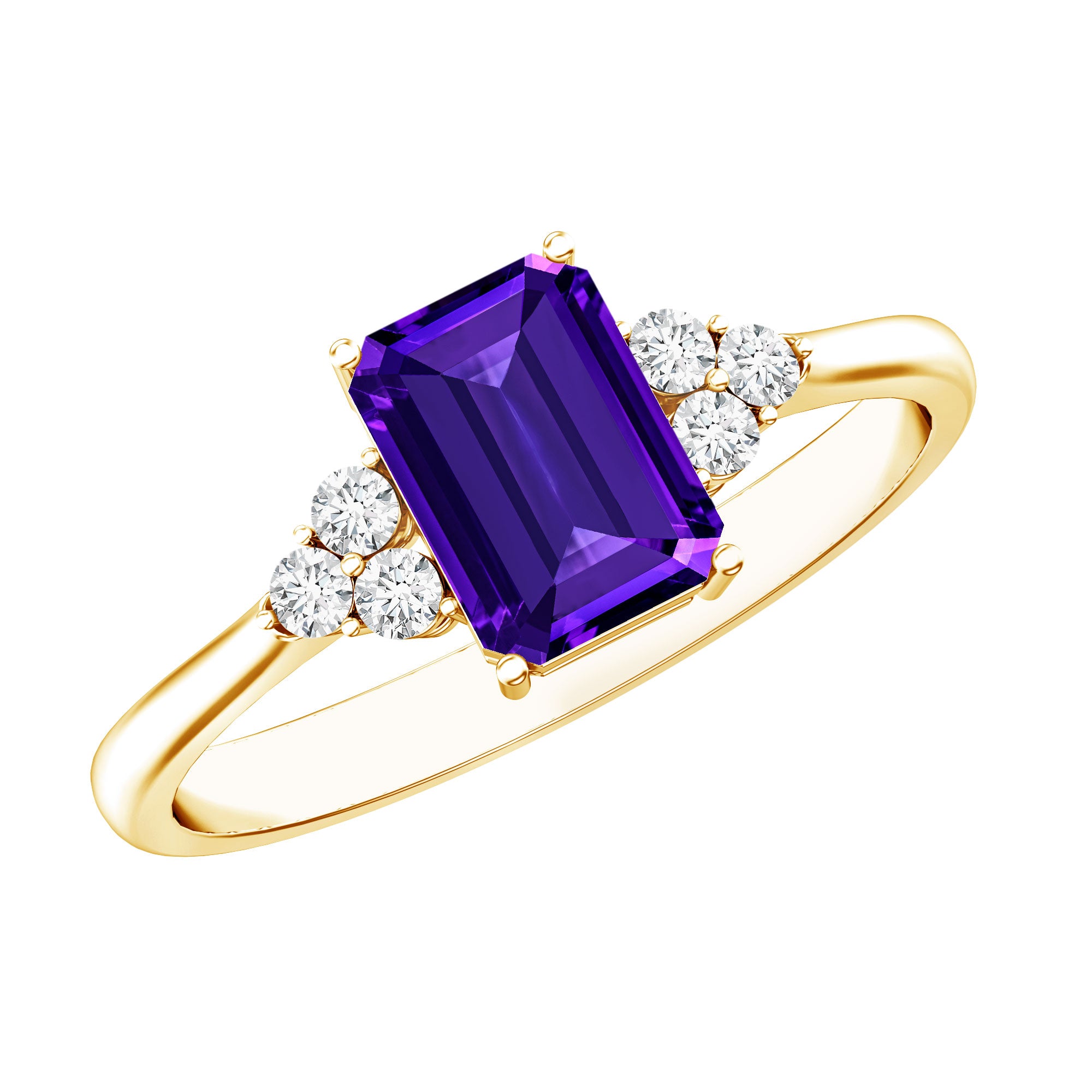 Rosec Jewels-Real 1.4 Carat Amethyst Emerald Cut Engagement Ring with Diamond Trio