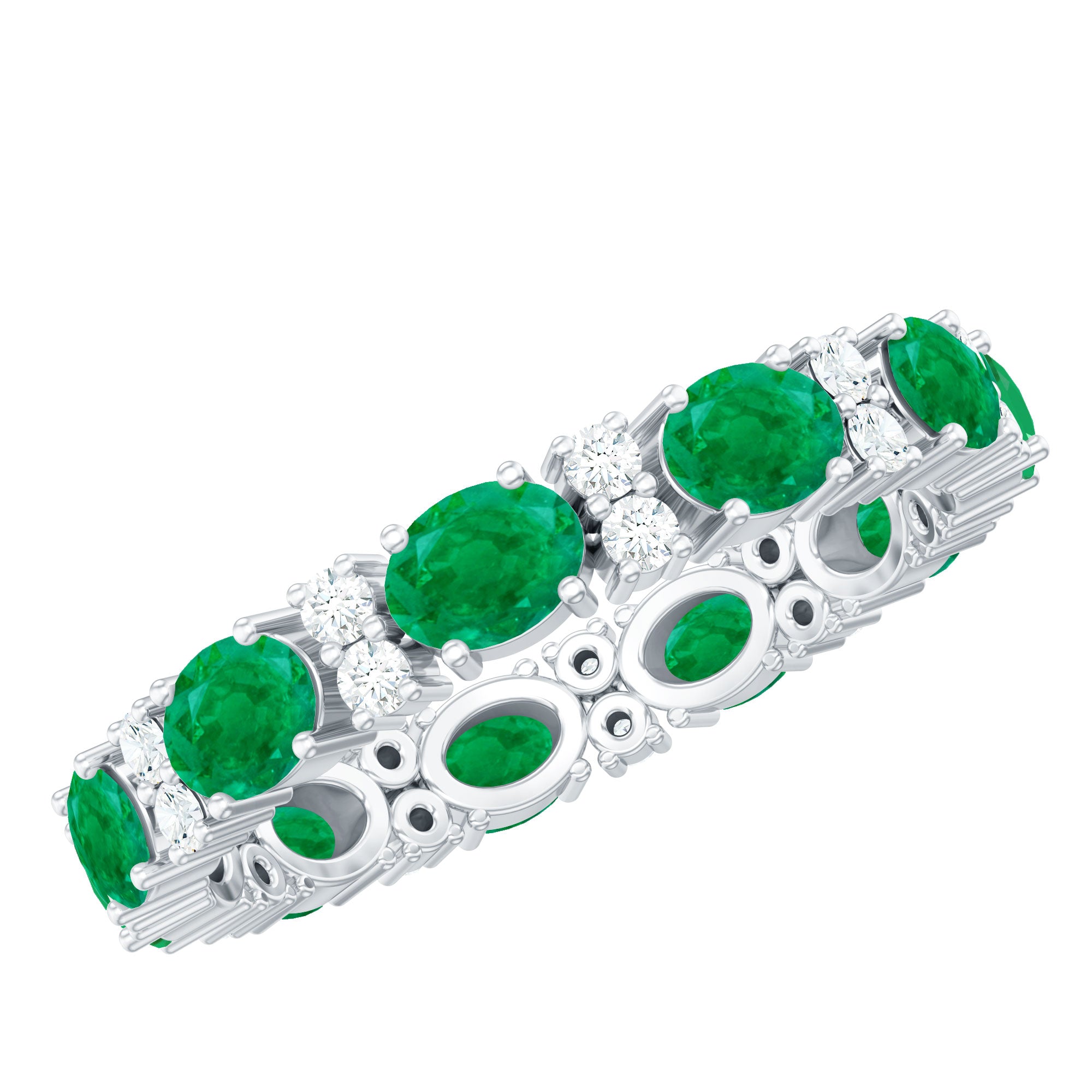 Oval Cut Real Emerald Eternity Band Ring with Diamond AAA - Rosec Jewels