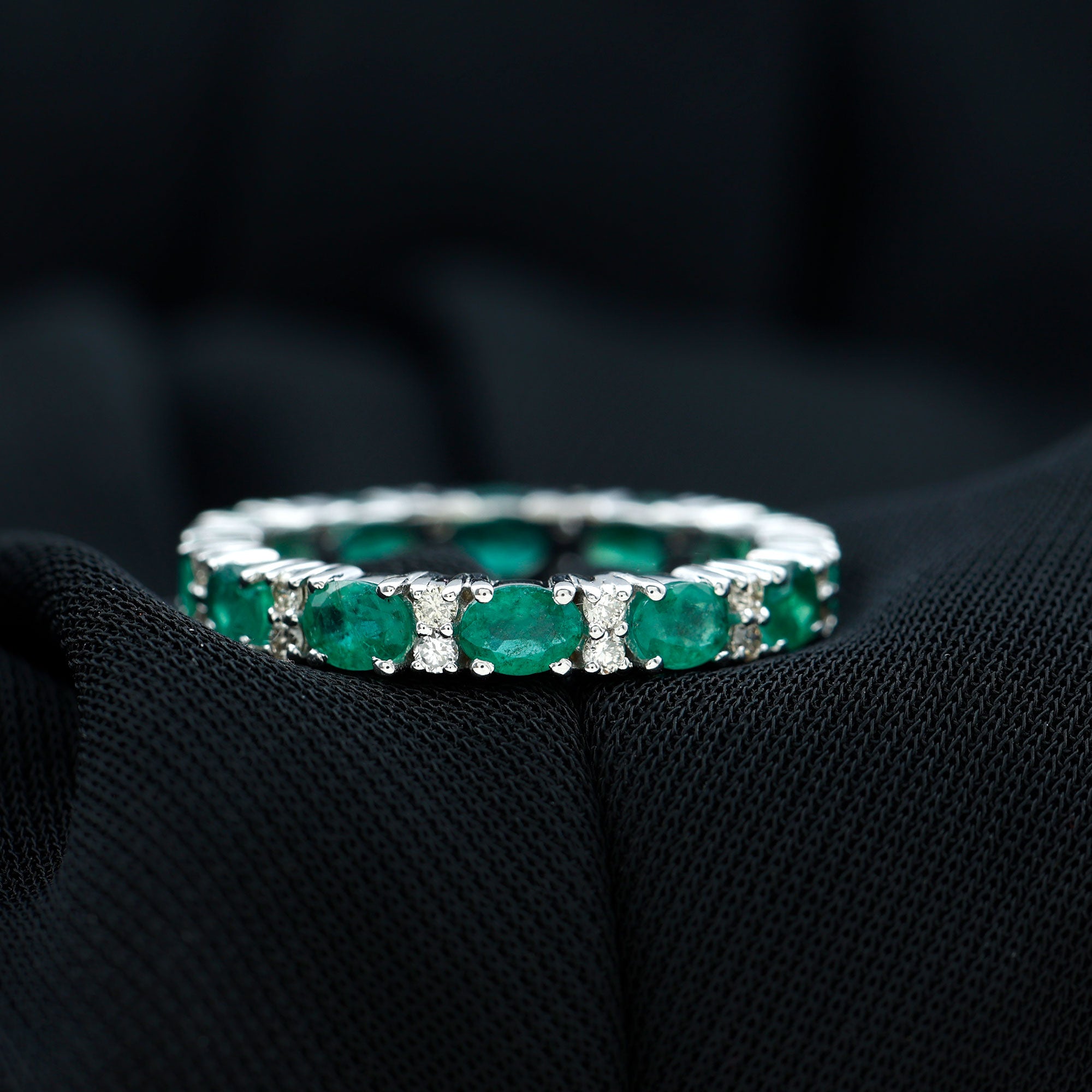 Oval Cut Real Emerald Eternity Band Ring with Diamond AAA - Rosec Jewels