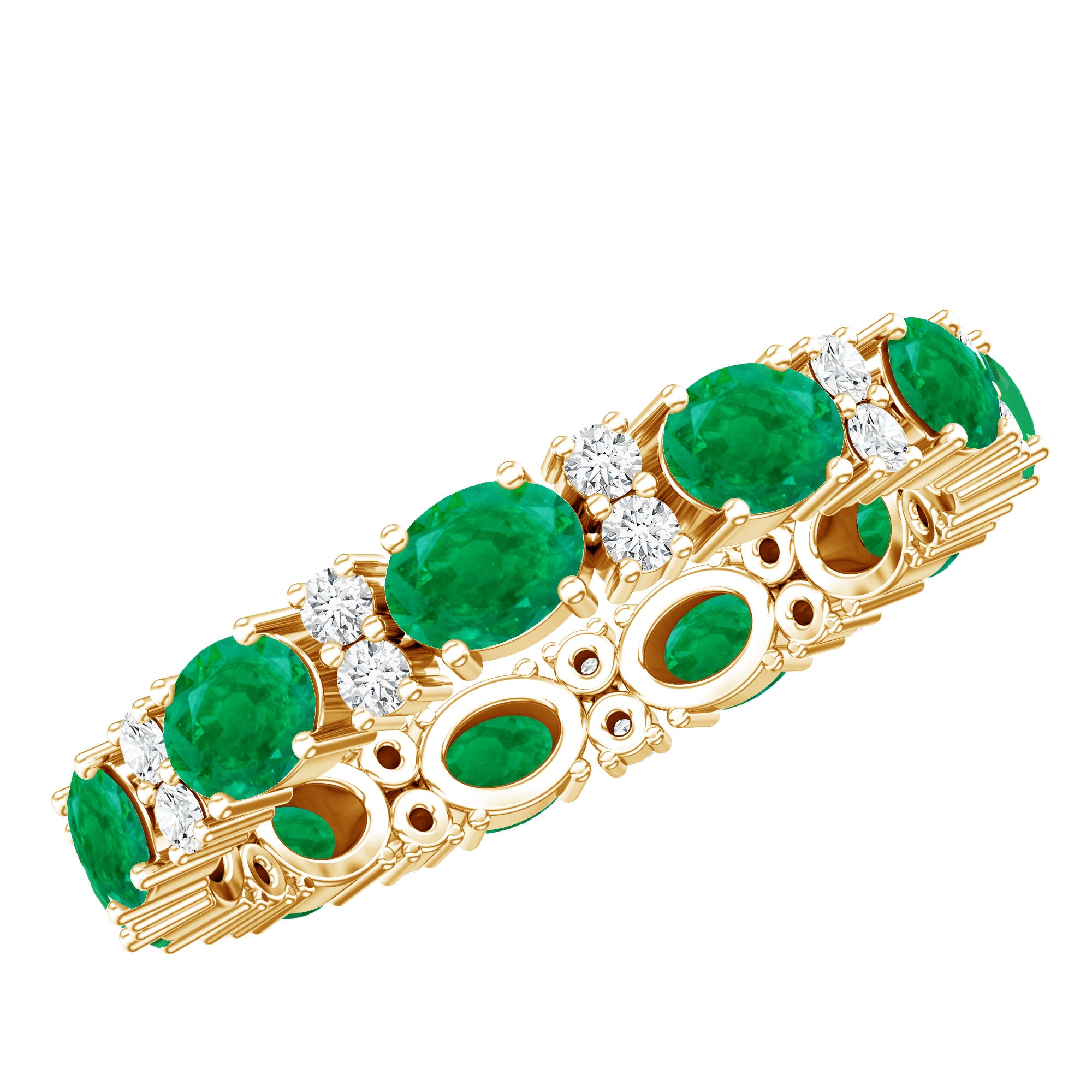 Oval Cut Real Emerald Eternity Band Ring with Diamond AAA - Rosec Jewels