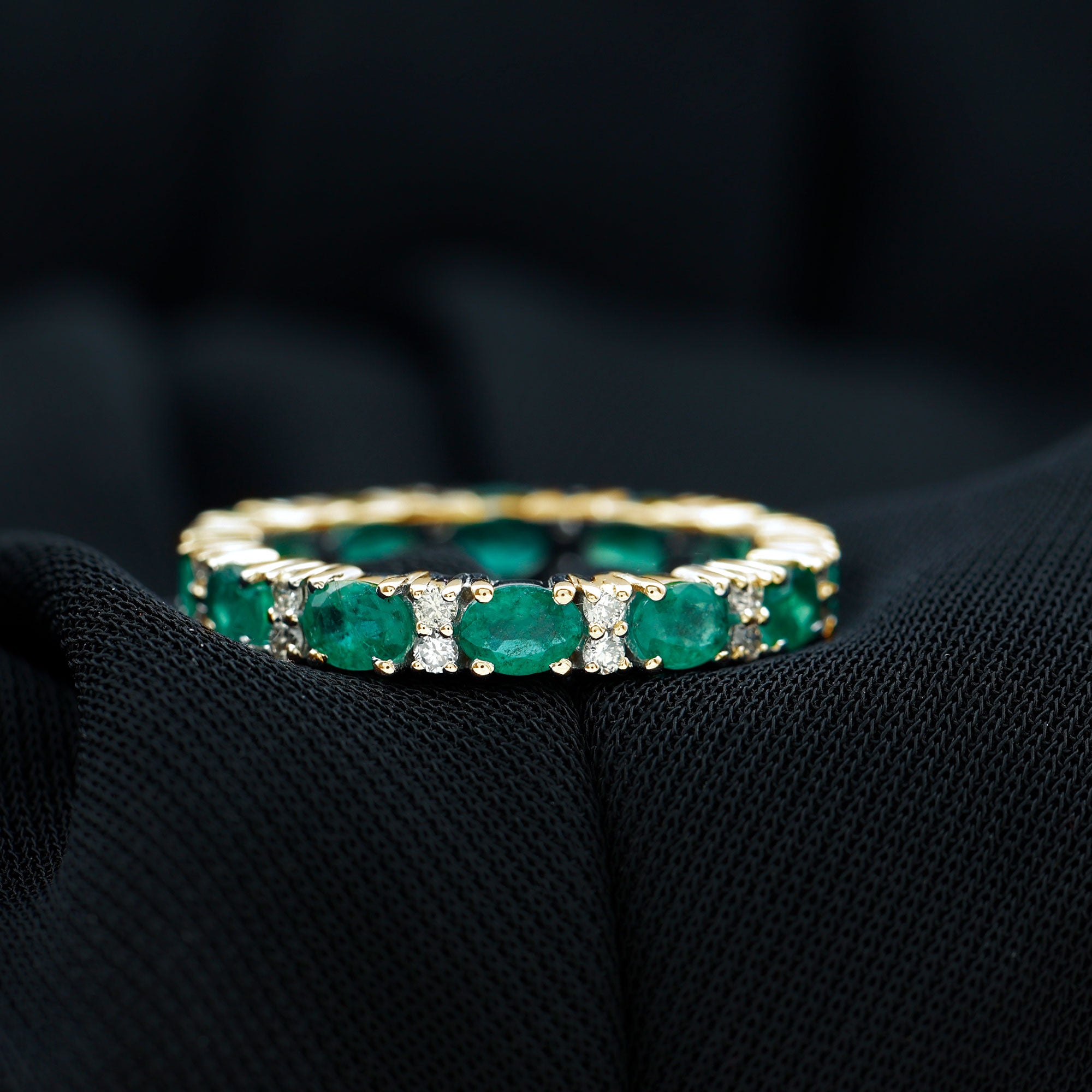 Oval Cut Real Emerald Eternity Band Ring with Diamond AAA - Rosec Jewels