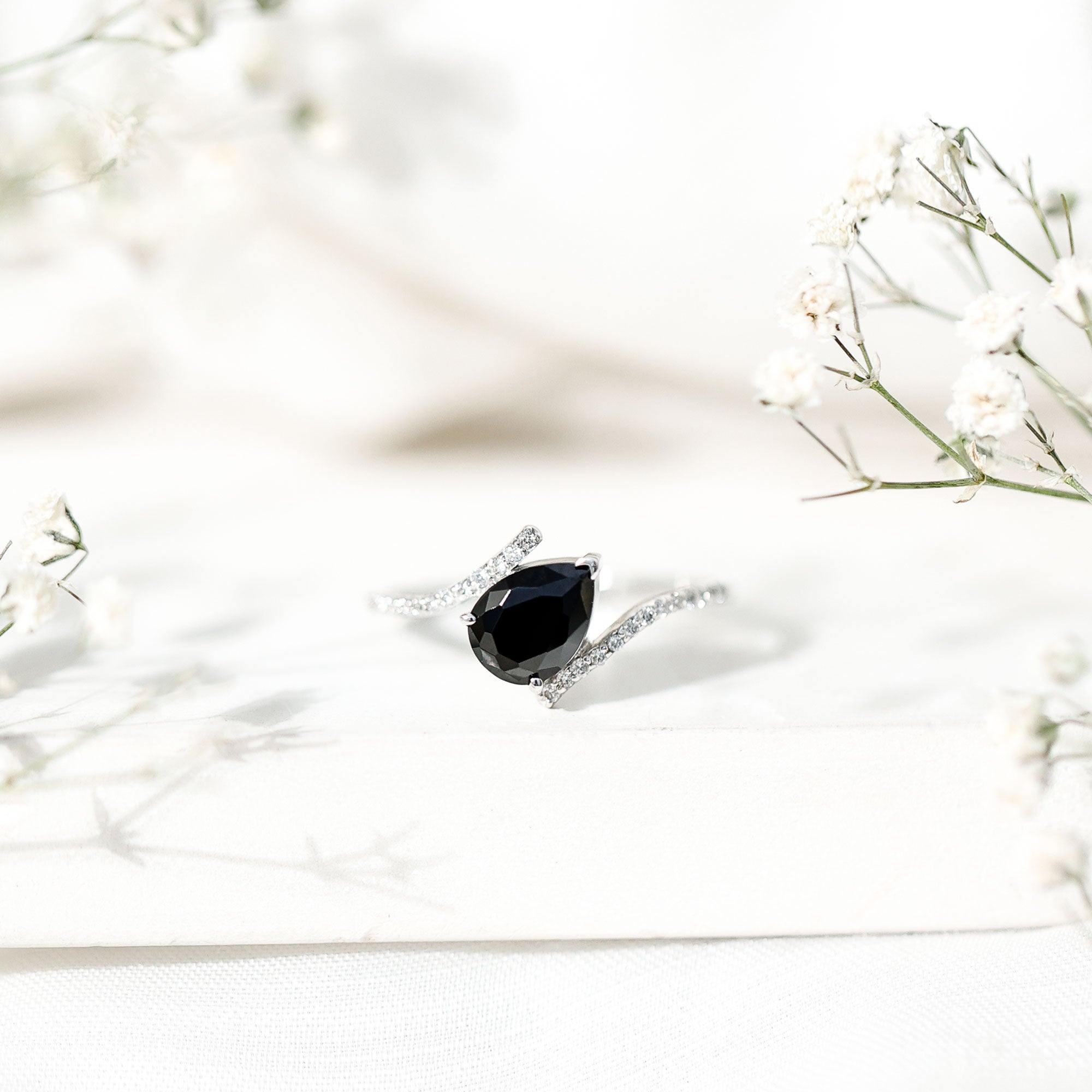 Certified 0.8 Carat Lab Grown Black and White Diamond Promise Ring with Bypass Shank AAAA ( Synthetic ) - Rosec Jewels