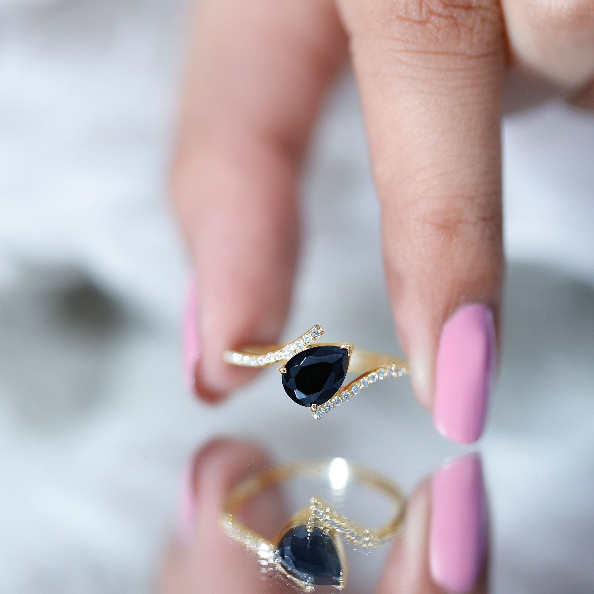 Certified 0.8 Carat Lab Grown Black and White Diamond Promise Ring with Bypass Shank AAAA ( Synthetic ) - Rosec Jewels