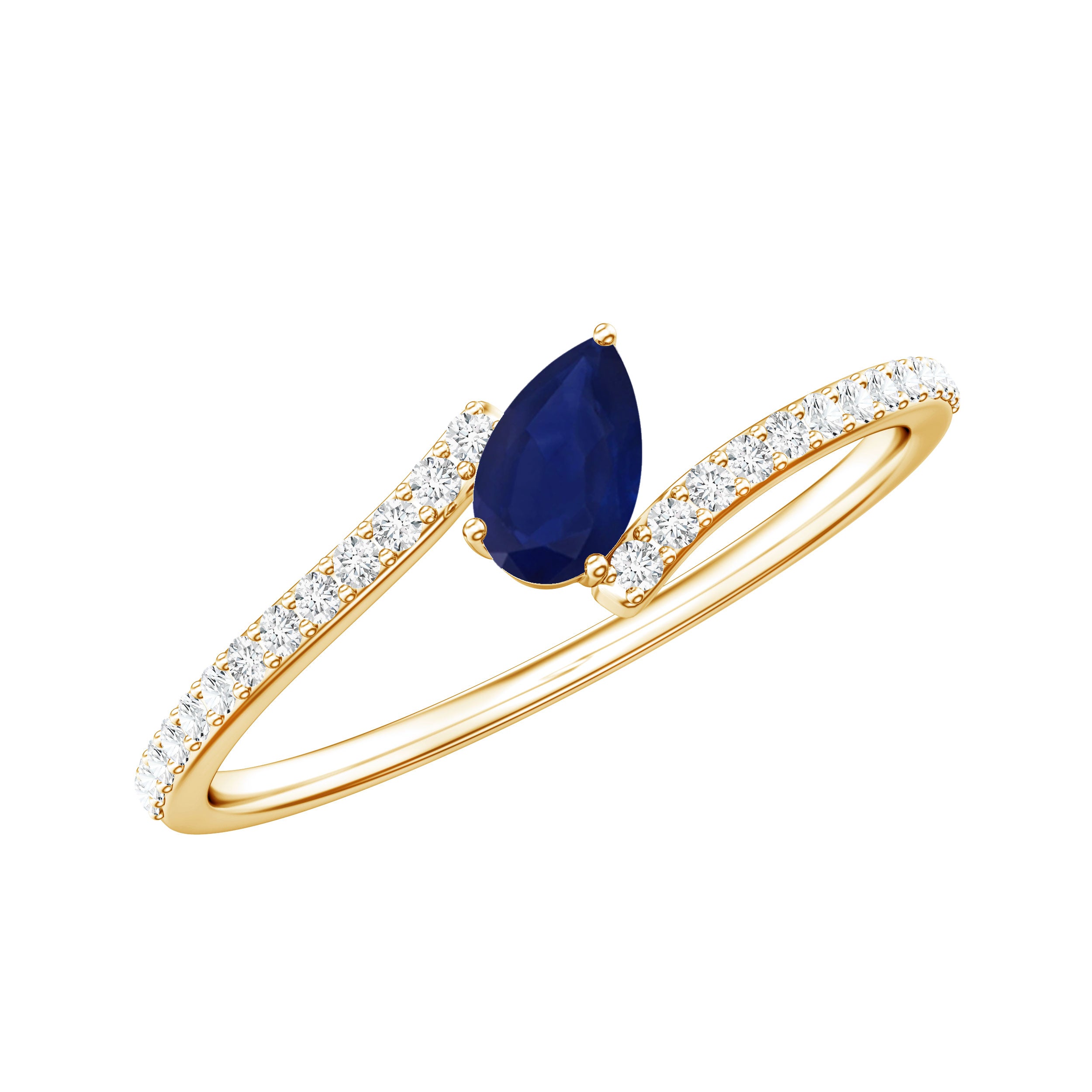 Tilted Pear Shaped Blue Sapphire Bypass Promise Ring with Diamond AAA - Rosec Jewels