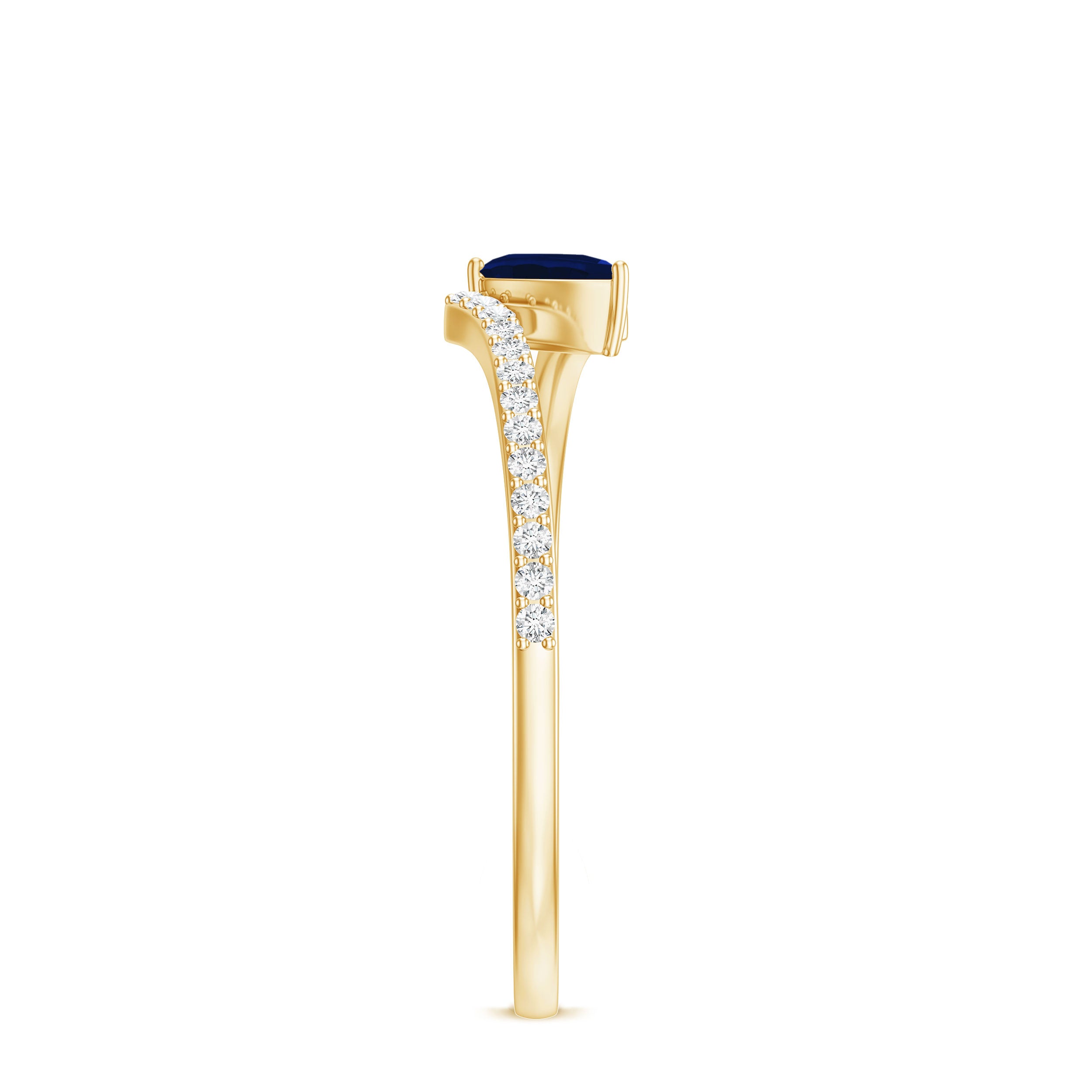 Tilted Pear Shaped Blue Sapphire Bypass Promise Ring with Diamond AAA - Rosec Jewels