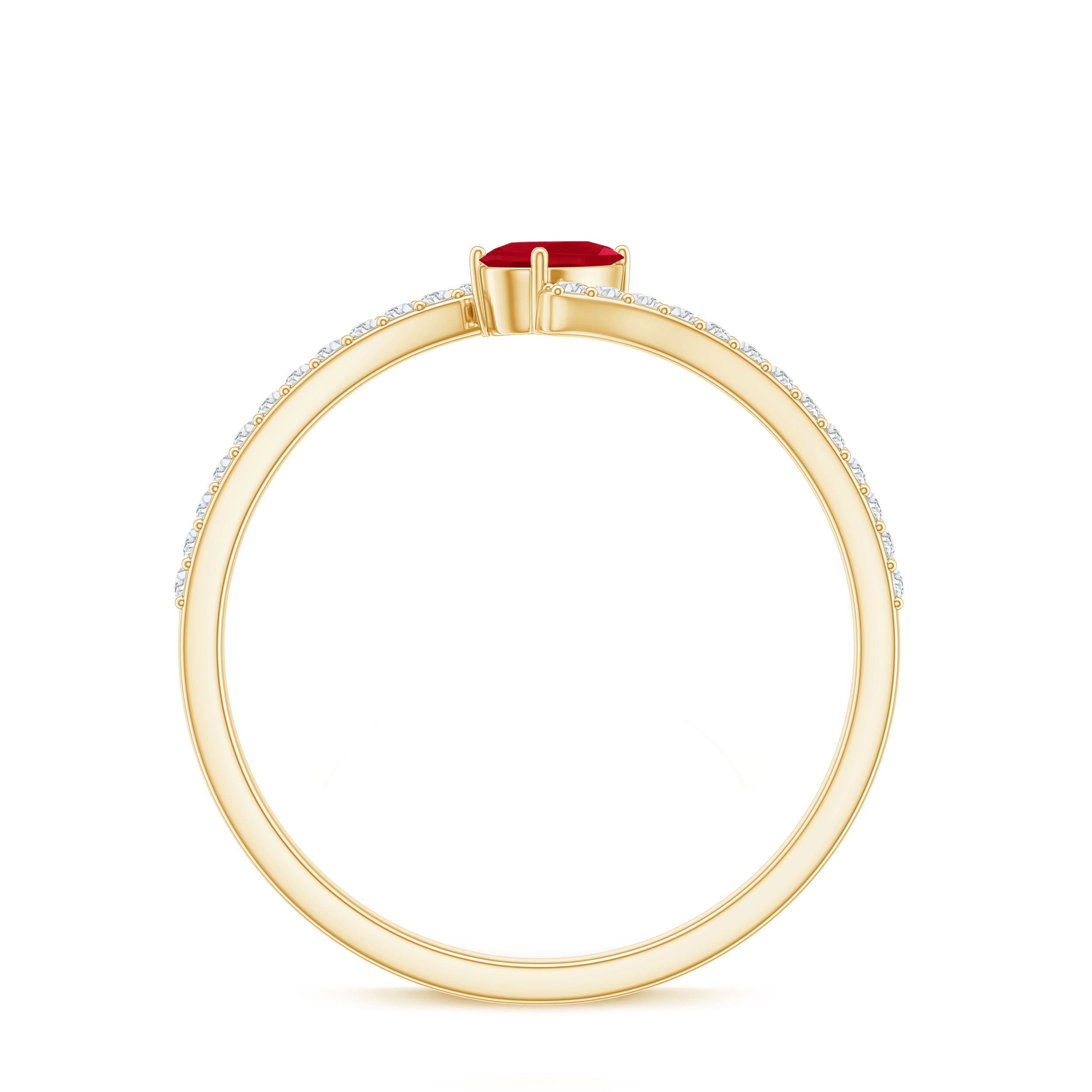 Tilted Pear Shape Ruby and Diamond Bypass Promise Ring AAA - Rosec Jewels