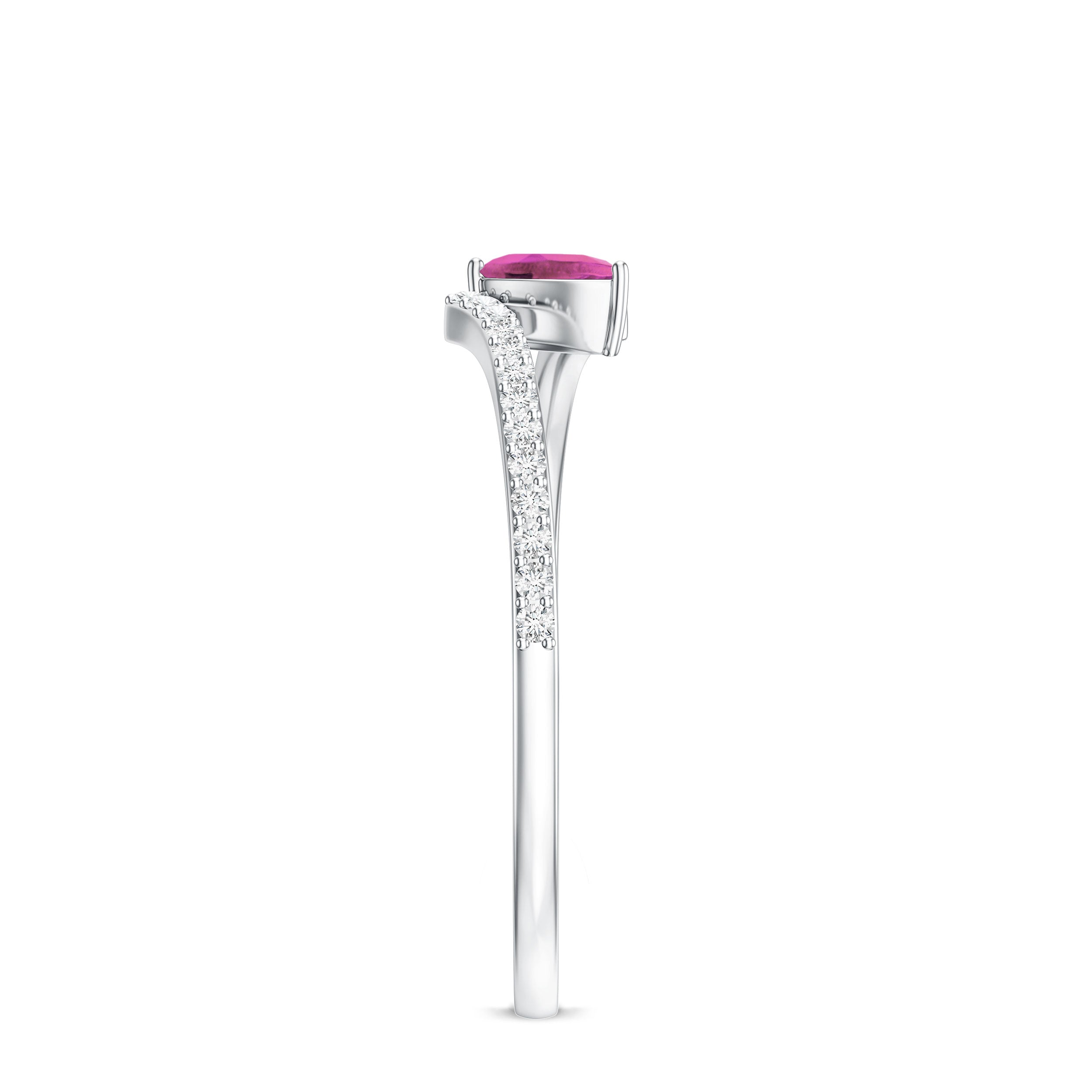 Tilted Pear Shape Pink Tourmaline and Diamond Bypass Promise Ring AAA - Rosec Jewels