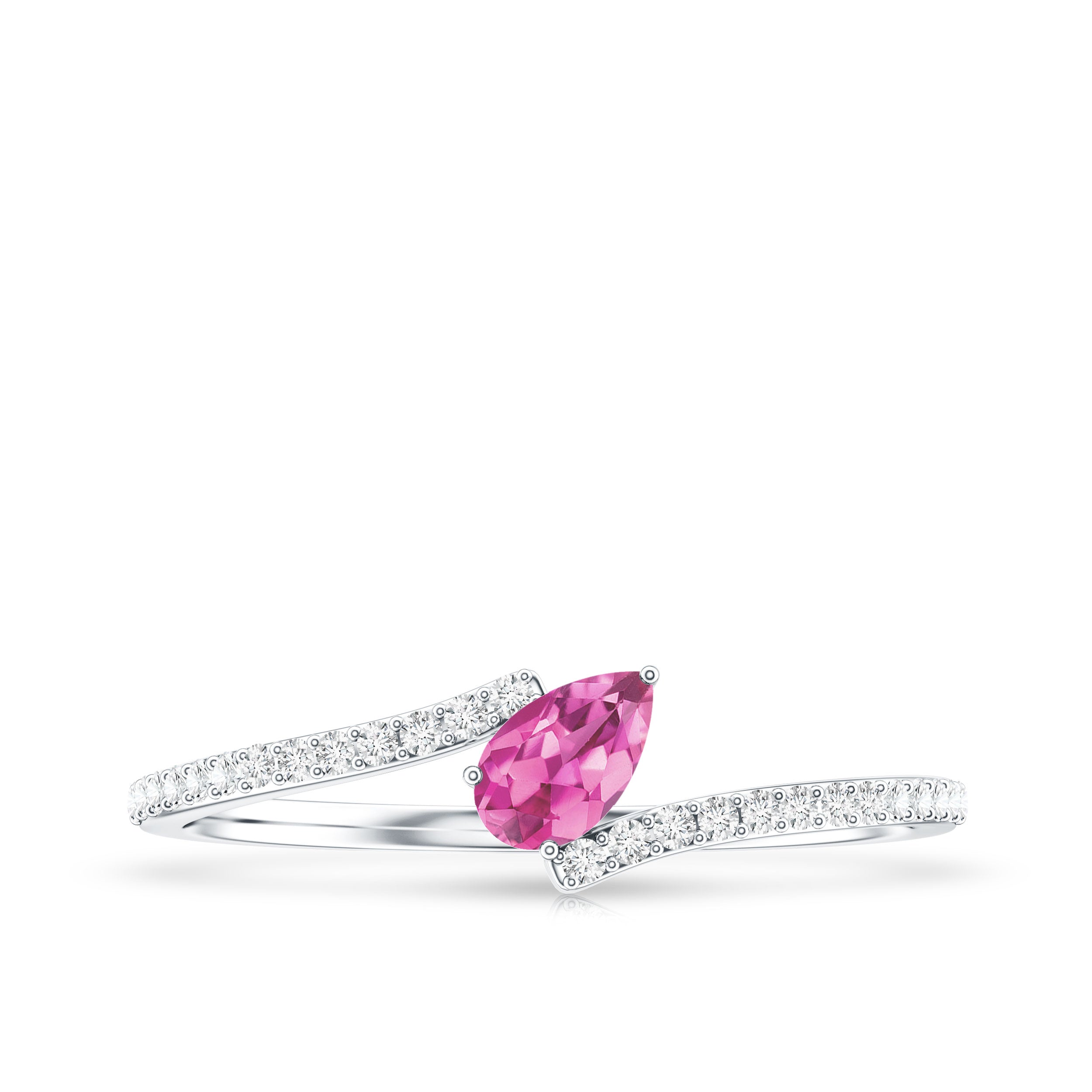Tilted Pear Shape Pink Tourmaline and Diamond Bypass Promise Ring AAA - Rosec Jewels