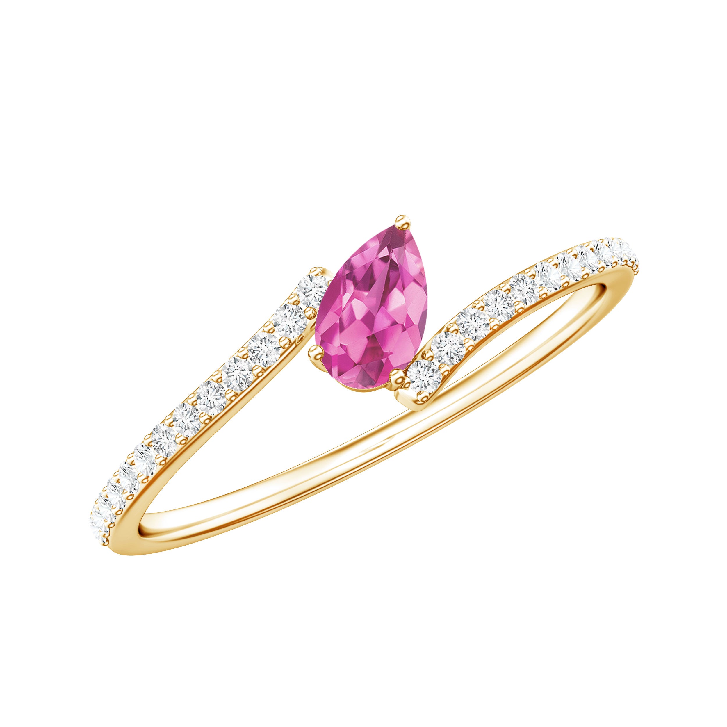 Tilted Pear Shape Pink Tourmaline and Diamond Bypass Promise Ring AAA - Rosec Jewels