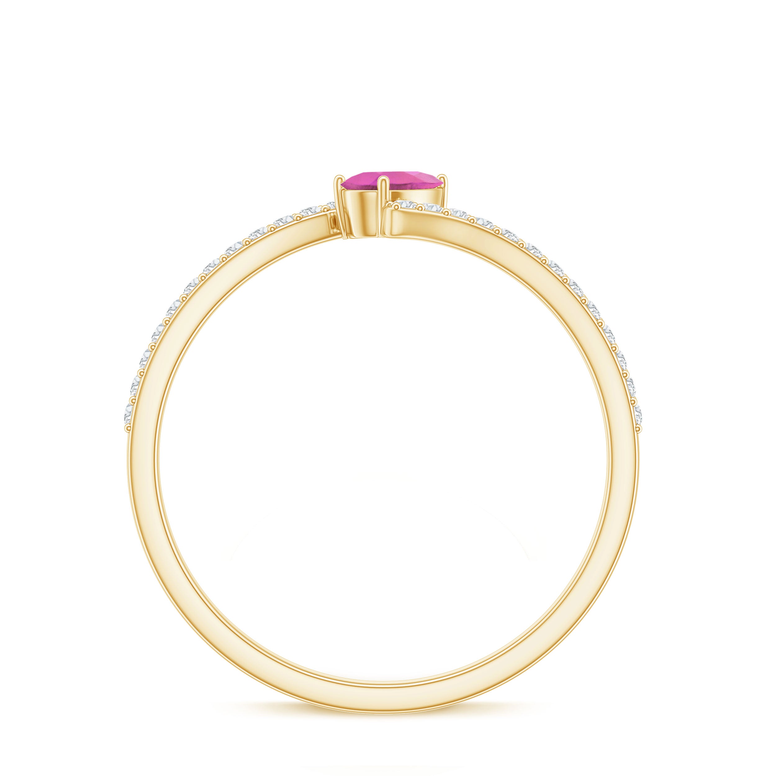 Tilted Pear Shape Pink Tourmaline and Diamond Bypass Promise Ring AAA - Rosec Jewels