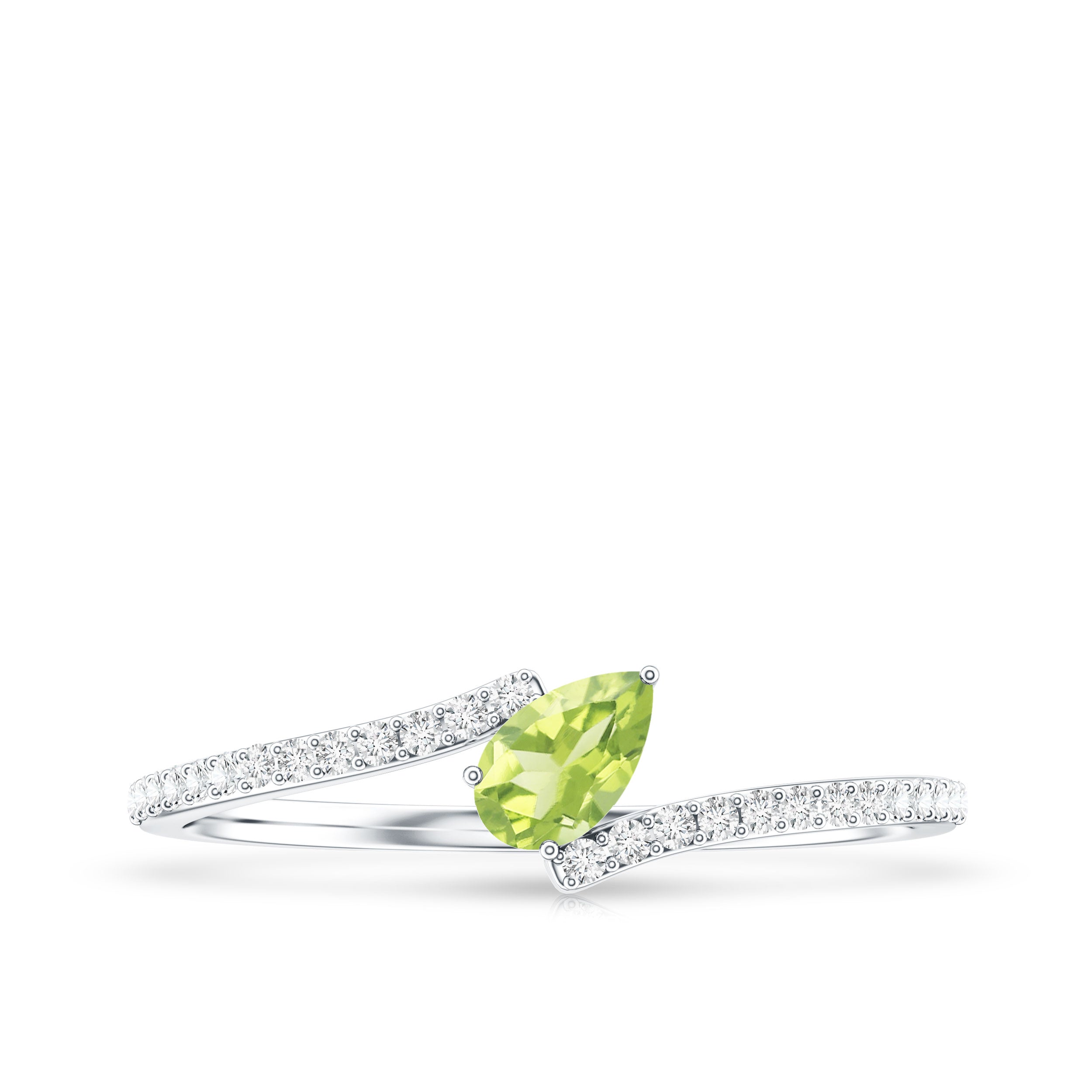 Natural Pear Shape Peridot Promise Ring with Bypass Diamond AAA - Rosec Jewels
