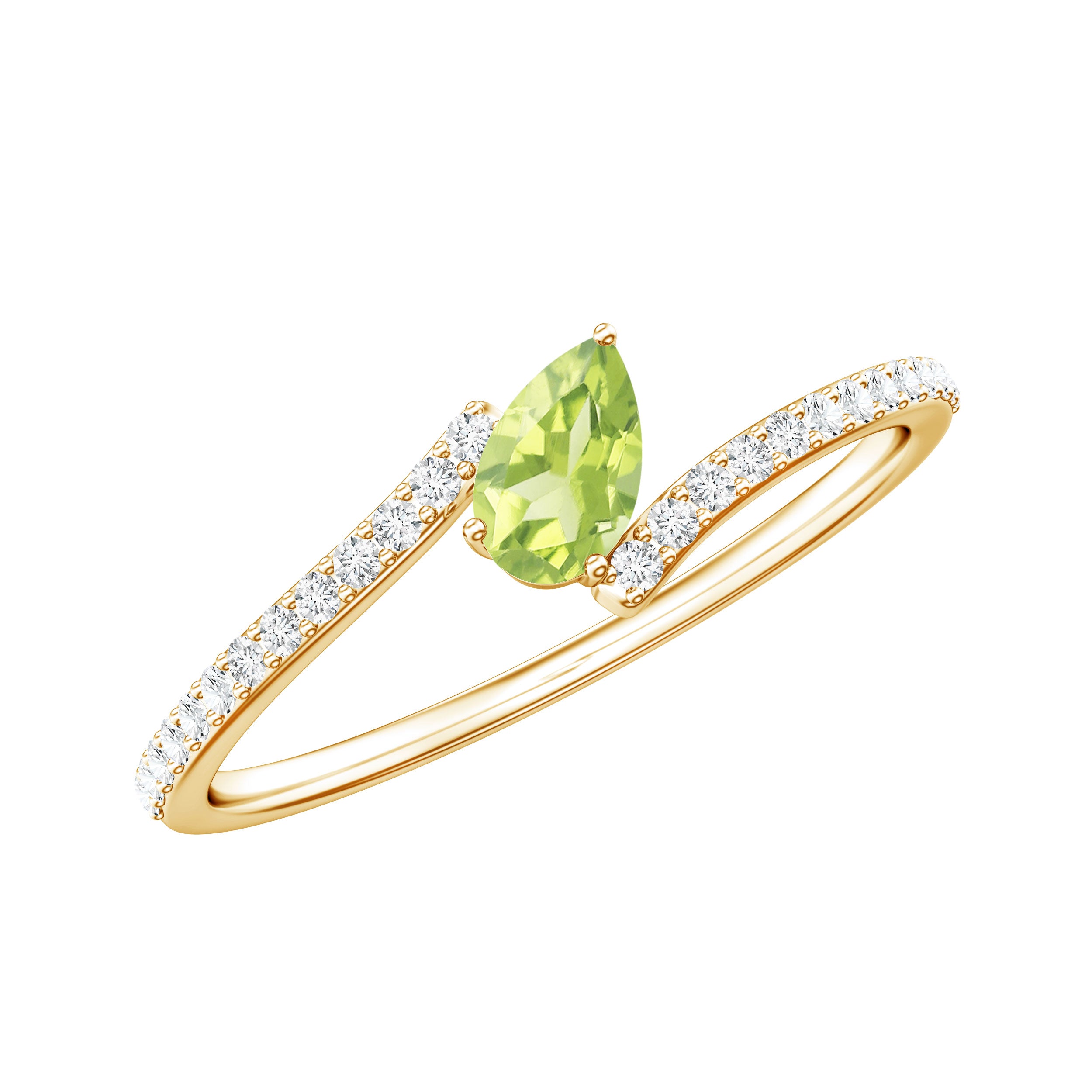 Natural Pear Shape Peridot Promise Ring with Bypass Diamond AAA - Rosec Jewels