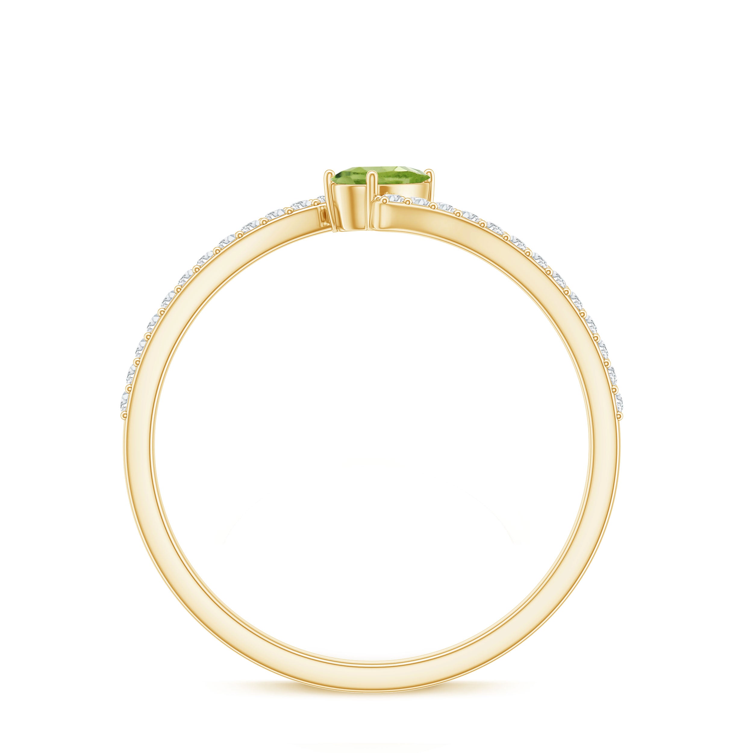 Natural Pear Shape Peridot Promise Ring with Bypass Diamond AAA - Rosec Jewels
