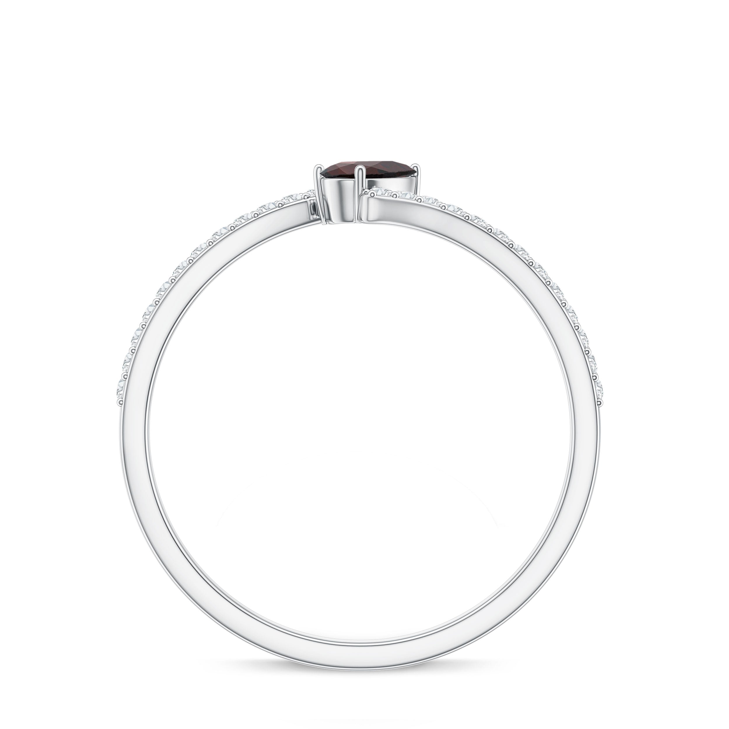 Real Pear Shape Garnet Promise Ring with Diamond Bypass Shank AAA - Rosec Jewels