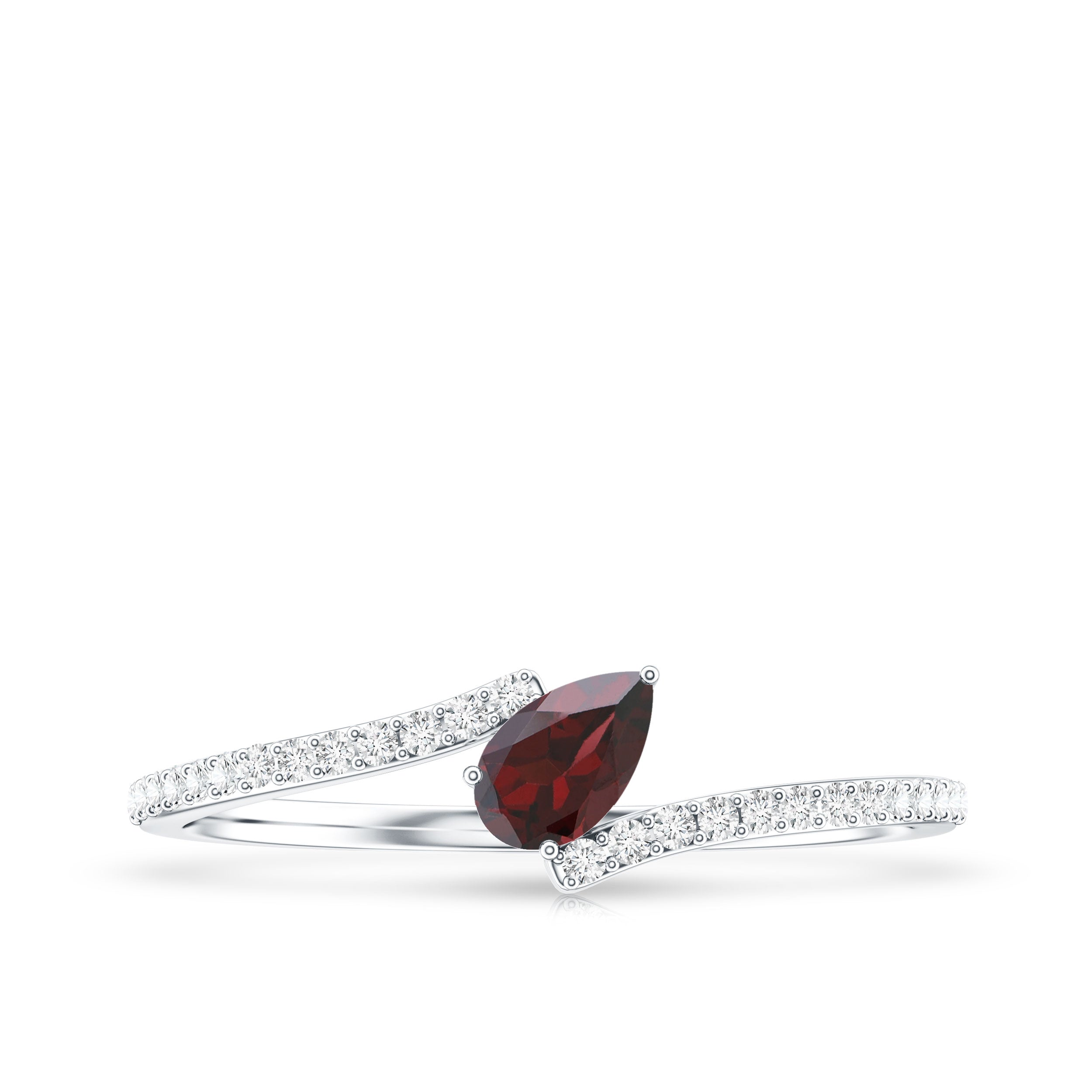 Real Pear Shape Garnet Promise Ring with Diamond Bypass Shank AAA - Rosec Jewels