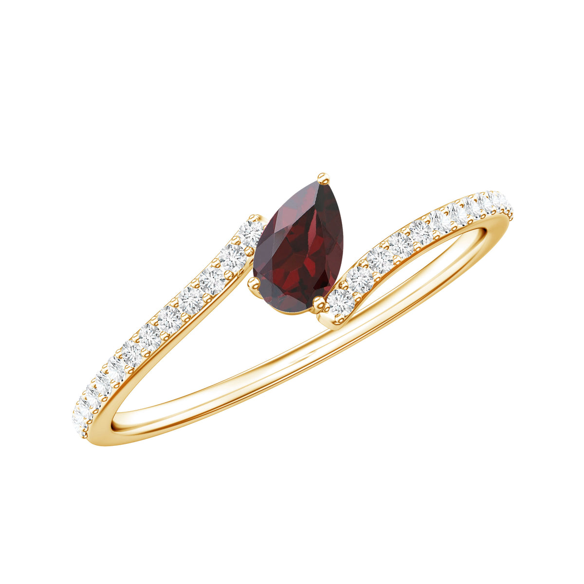 Real Pear Shape Garnet Promise Ring with Diamond Bypass Shank AAA - Rosec Jewels