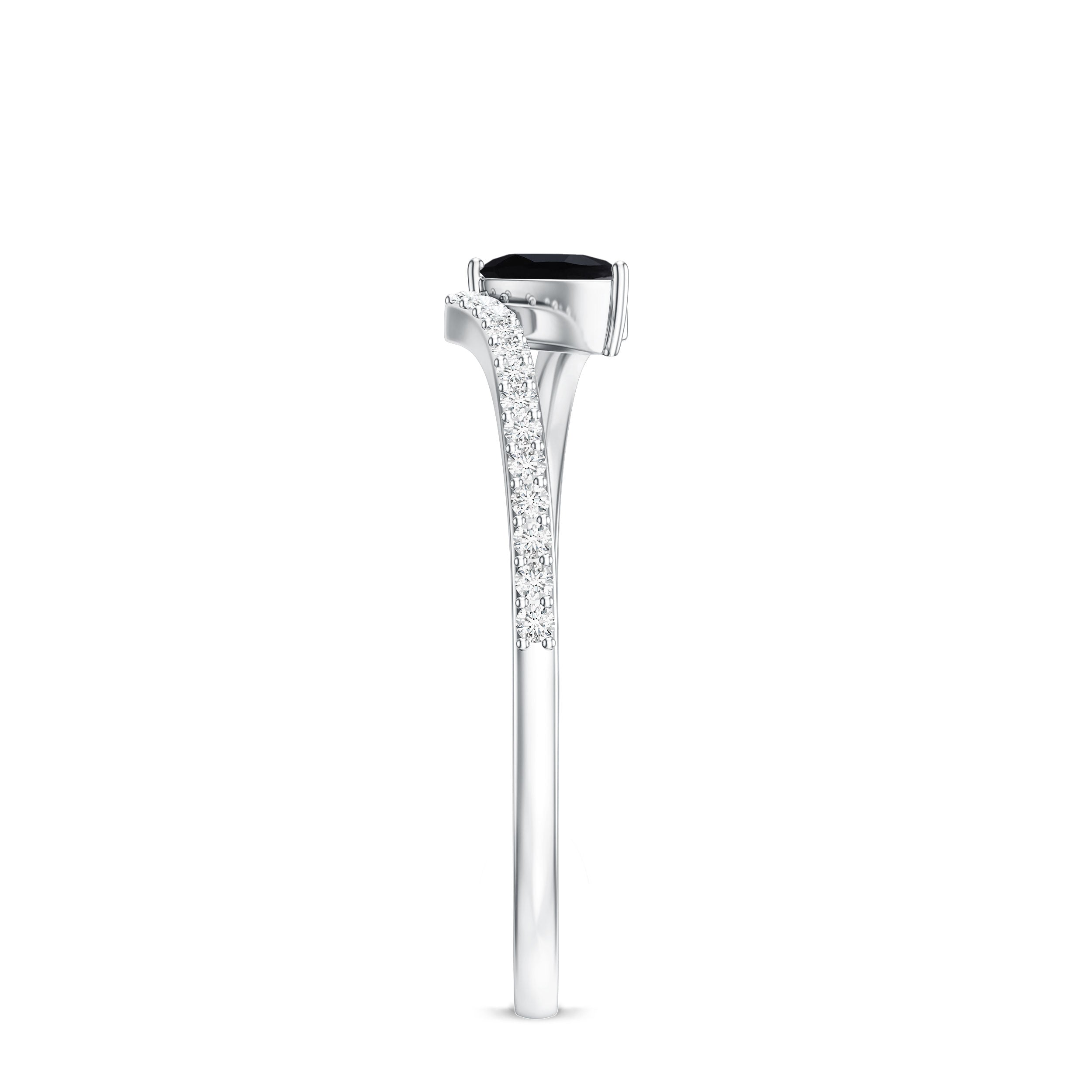 Real Black Spinel Promise Ring with Diamond Bypass Shank AAA - Rosec Jewels