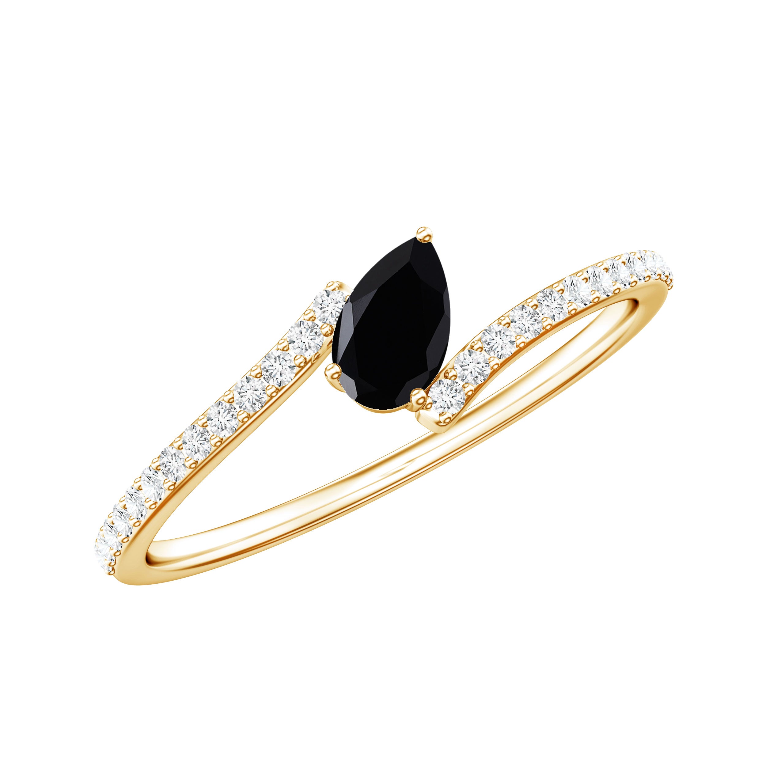 Real Black Spinel Promise Ring with Diamond Bypass Shank AAA - Rosec Jewels