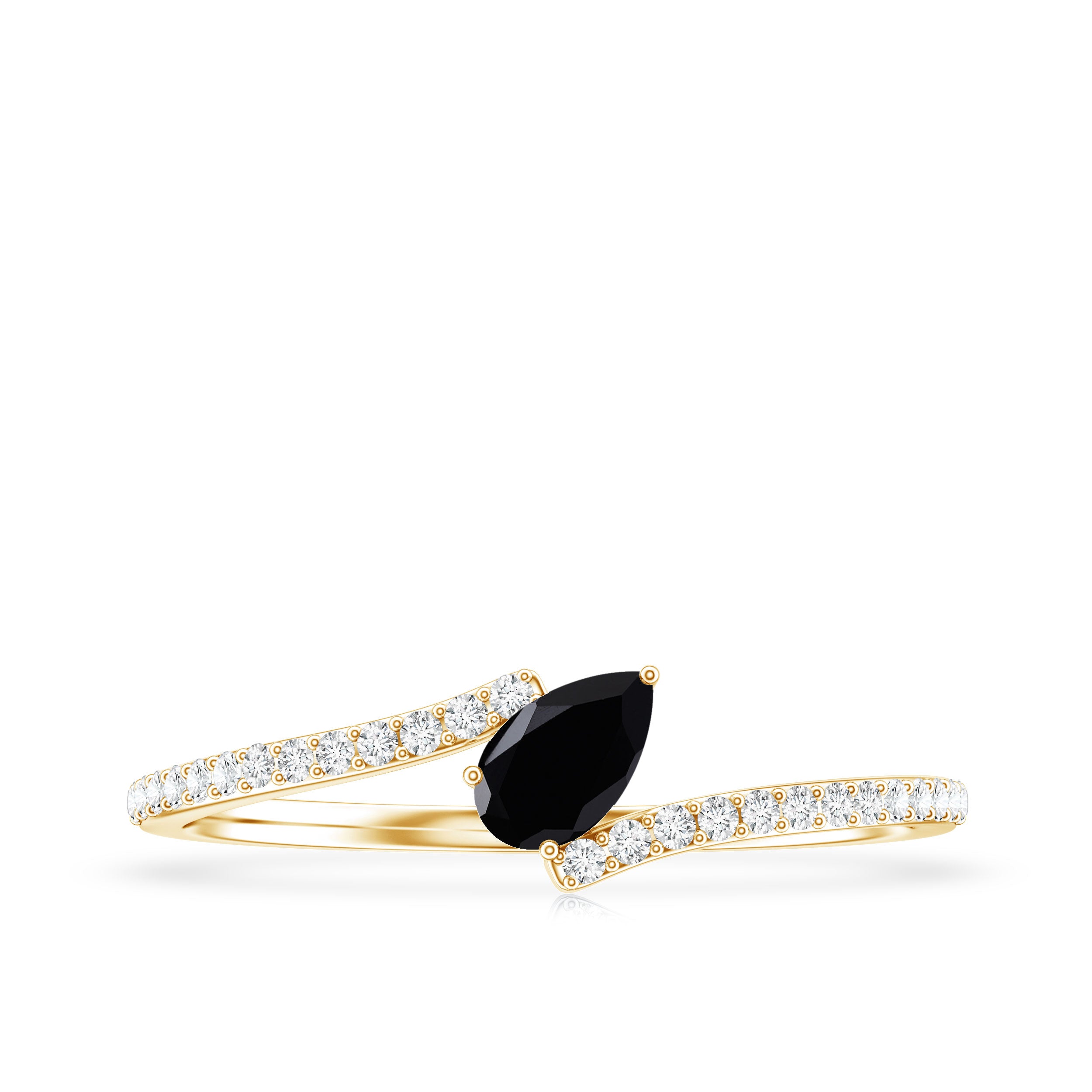 Real Black Spinel Promise Ring with Diamond Bypass Shank AAA - Rosec Jewels
