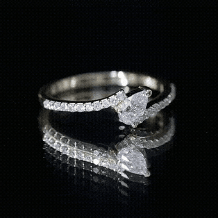 Pear Shaped Moissanite Bypass Promise Ring for Her D-VS1 - Rosec Jewels