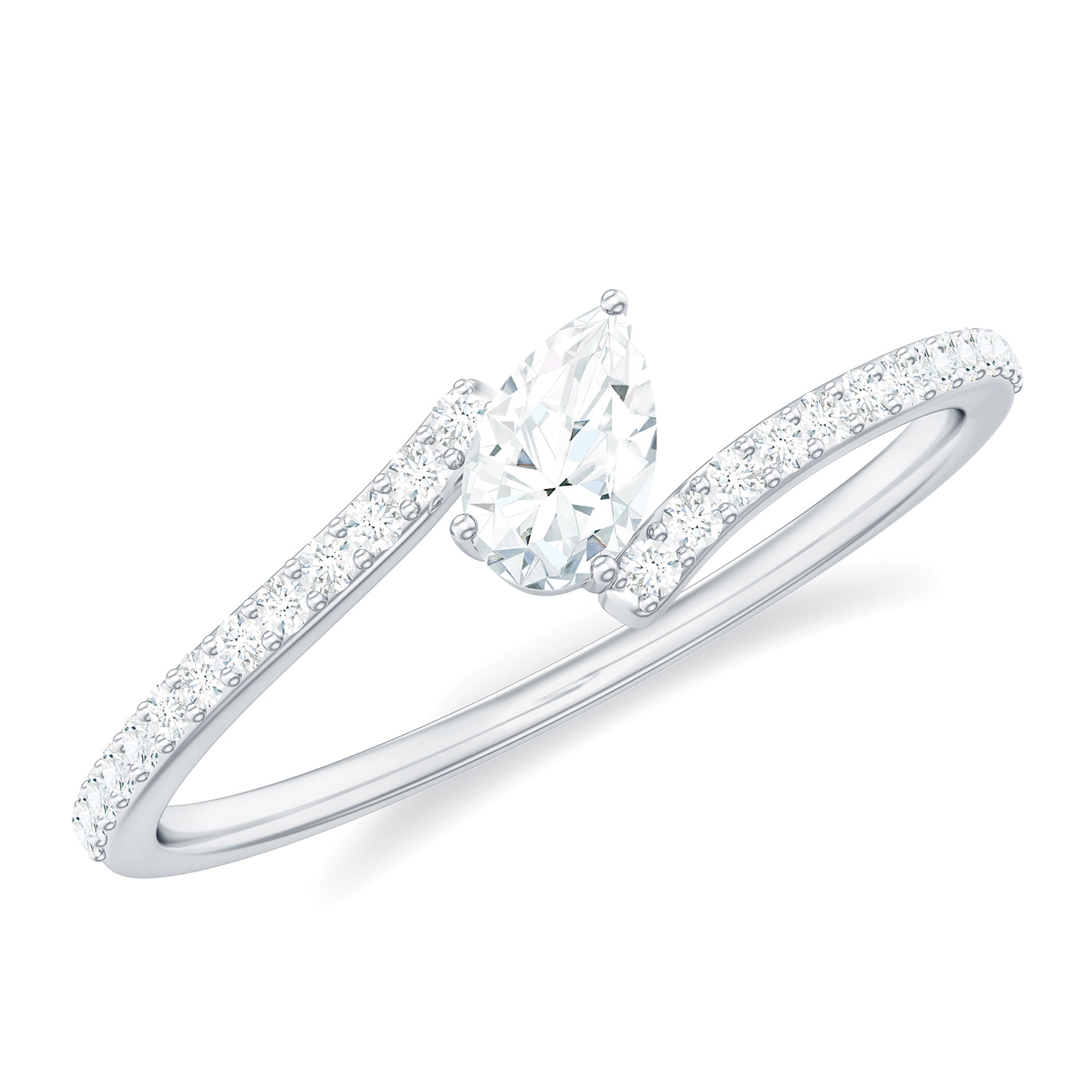 Pear Shaped Moissanite Bypass Promise Ring for Her D-VS1 - Rosec Jewels