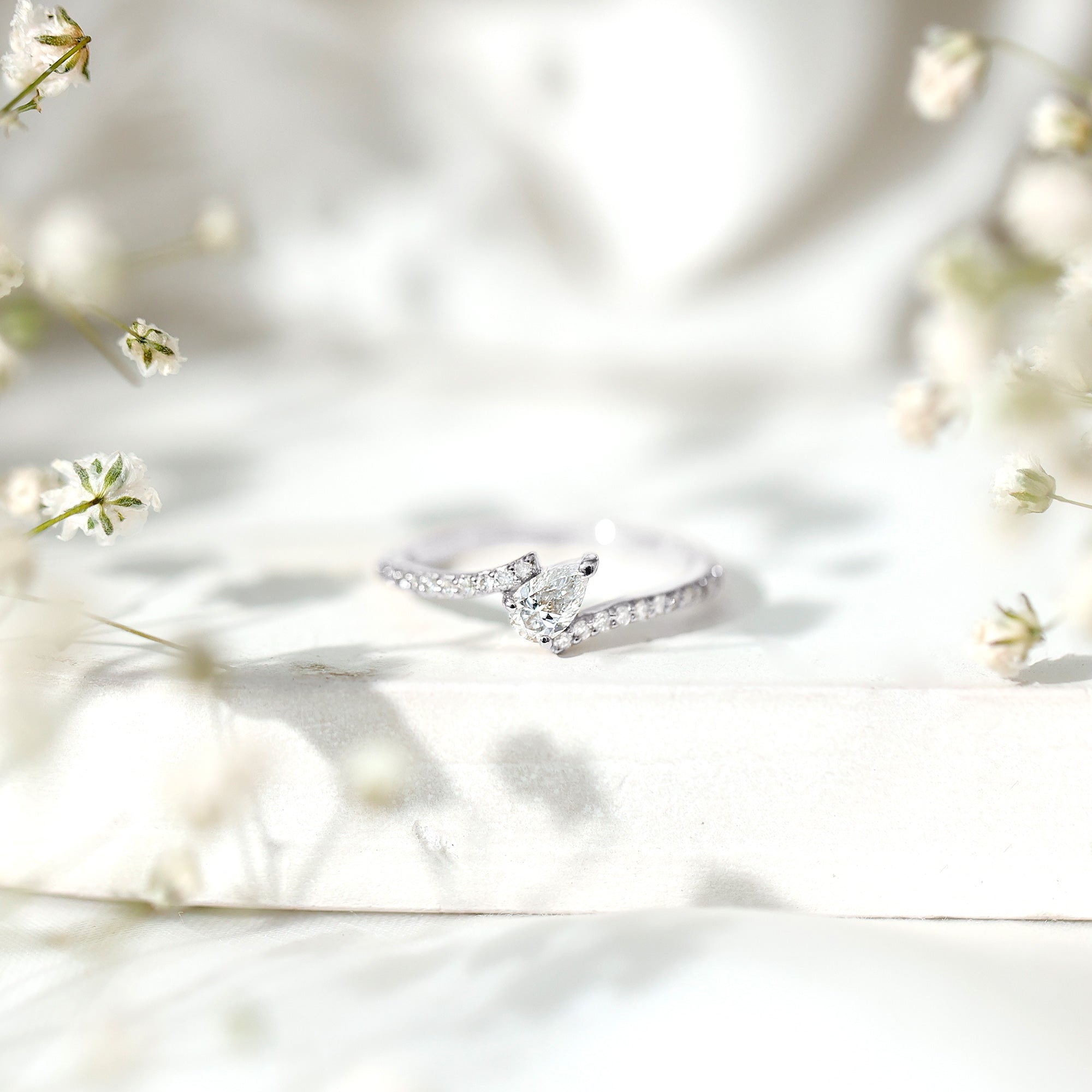 Pear Shaped Moissanite Bypass Promise Ring for Her D-VS1 - Rosec Jewels