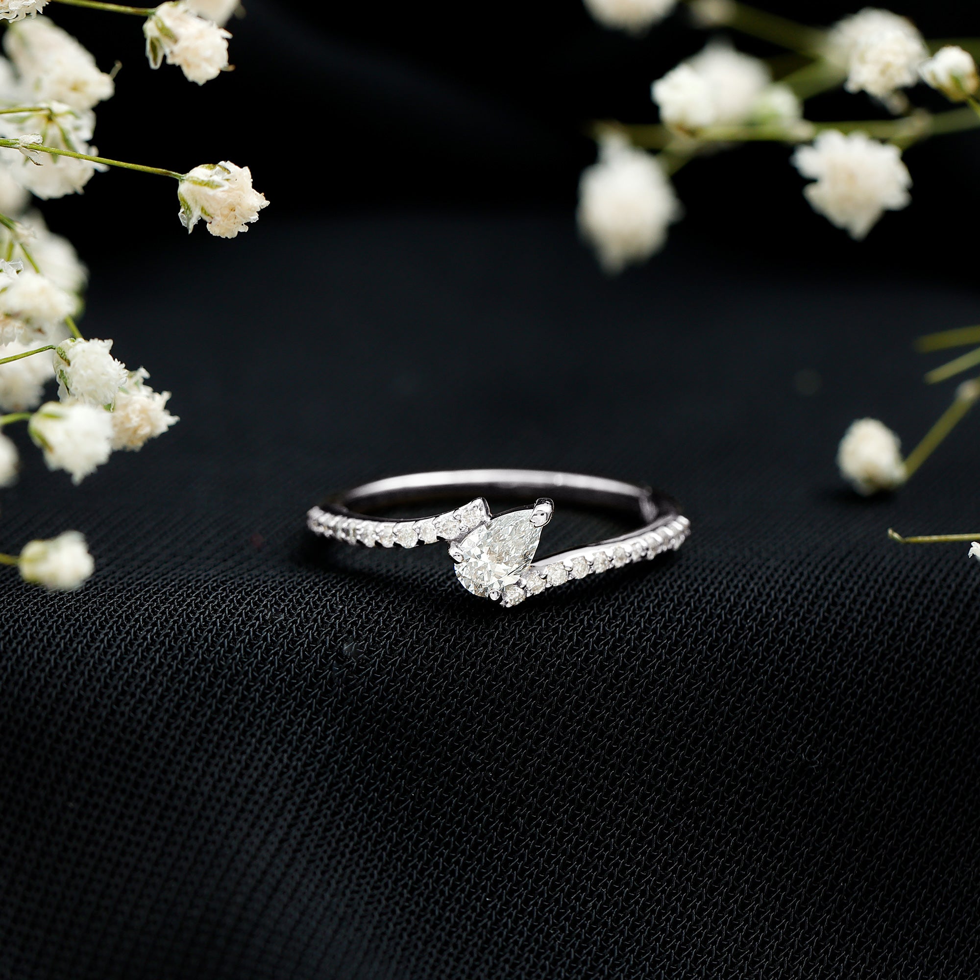Pear Shaped Moissanite Bypass Promise Ring for Her D-VS1 - Rosec Jewels