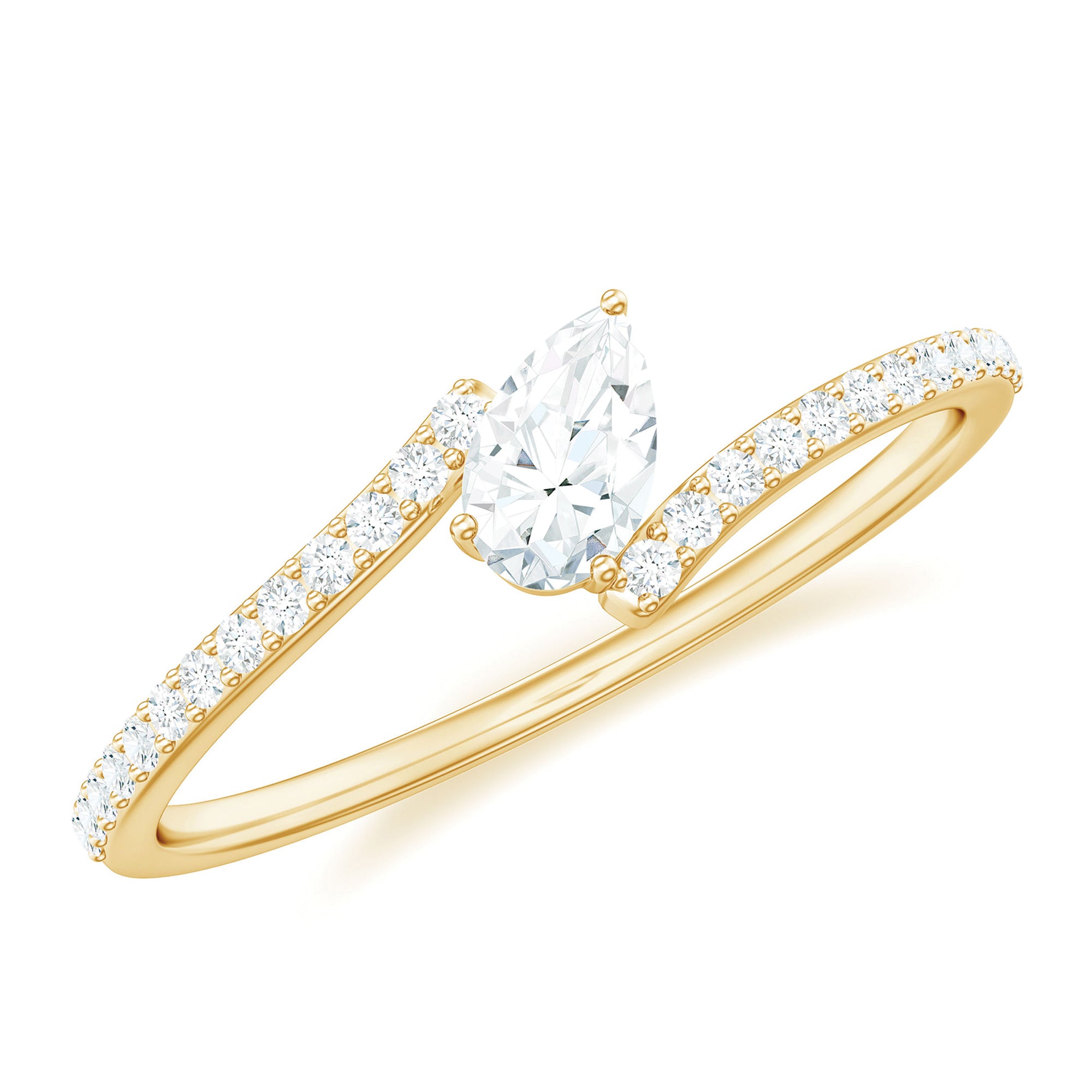 Pear Shaped Moissanite Bypass Promise Ring for Her D-VS1 - Rosec Jewels