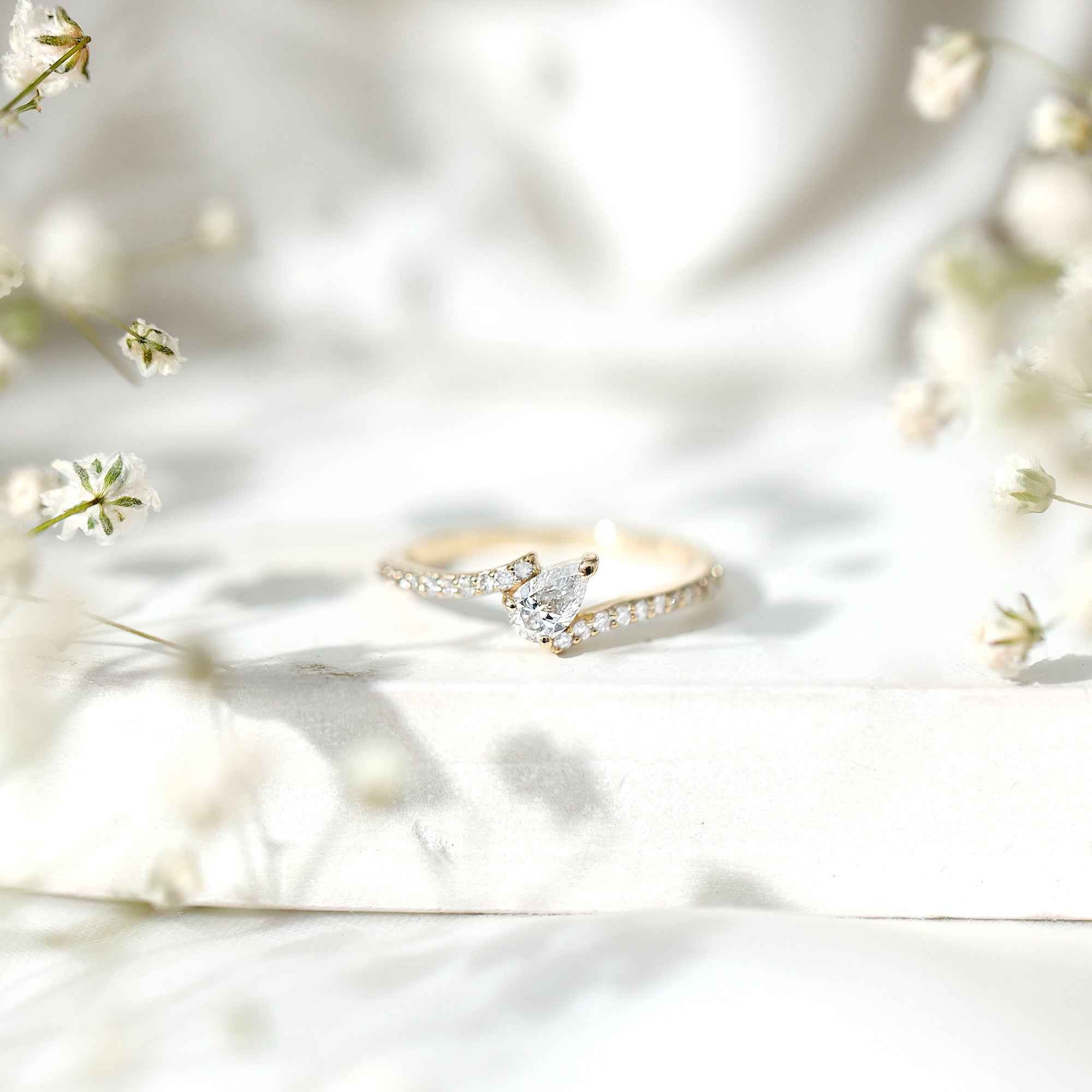 Pear Shaped Moissanite Bypass Promise Ring for Her D-VS1 - Rosec Jewels