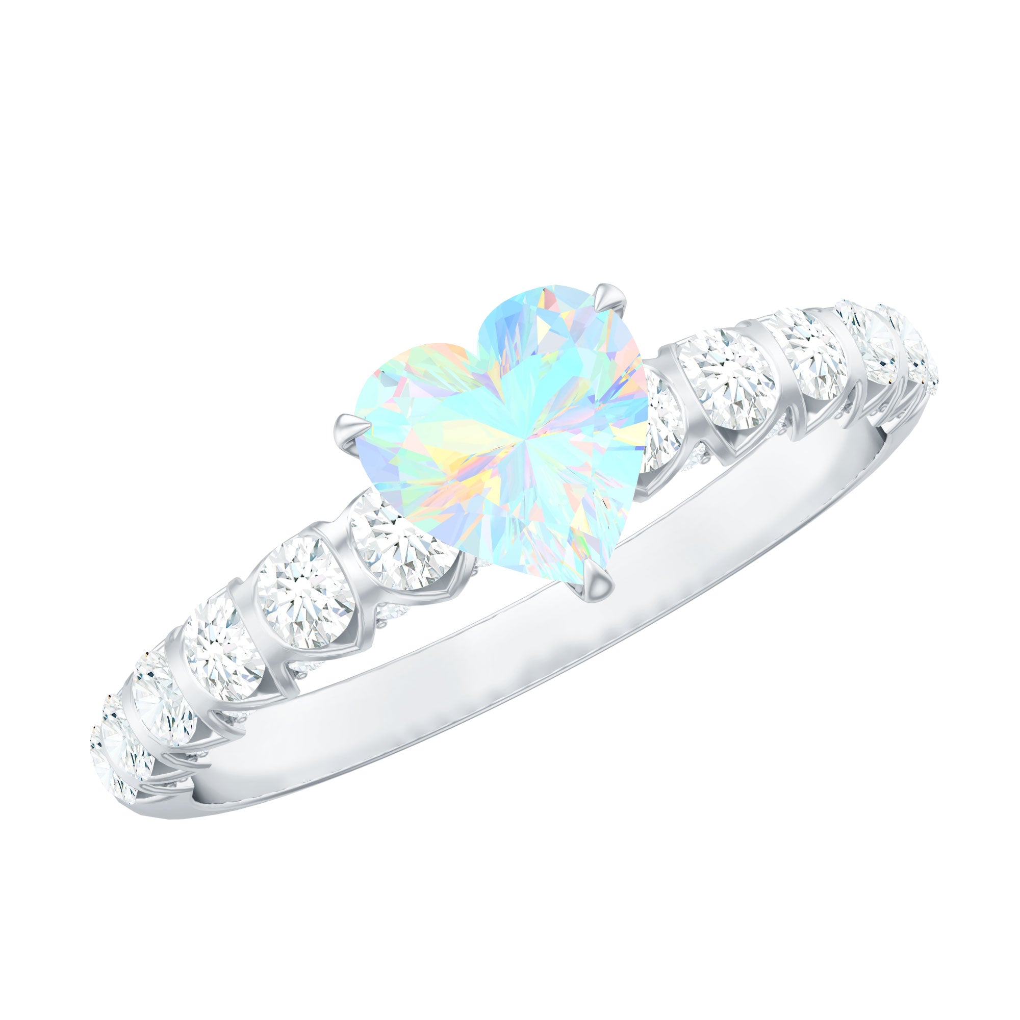 6 mm Heart Shape Ethiopian Opal and Diamond Engagement Ring